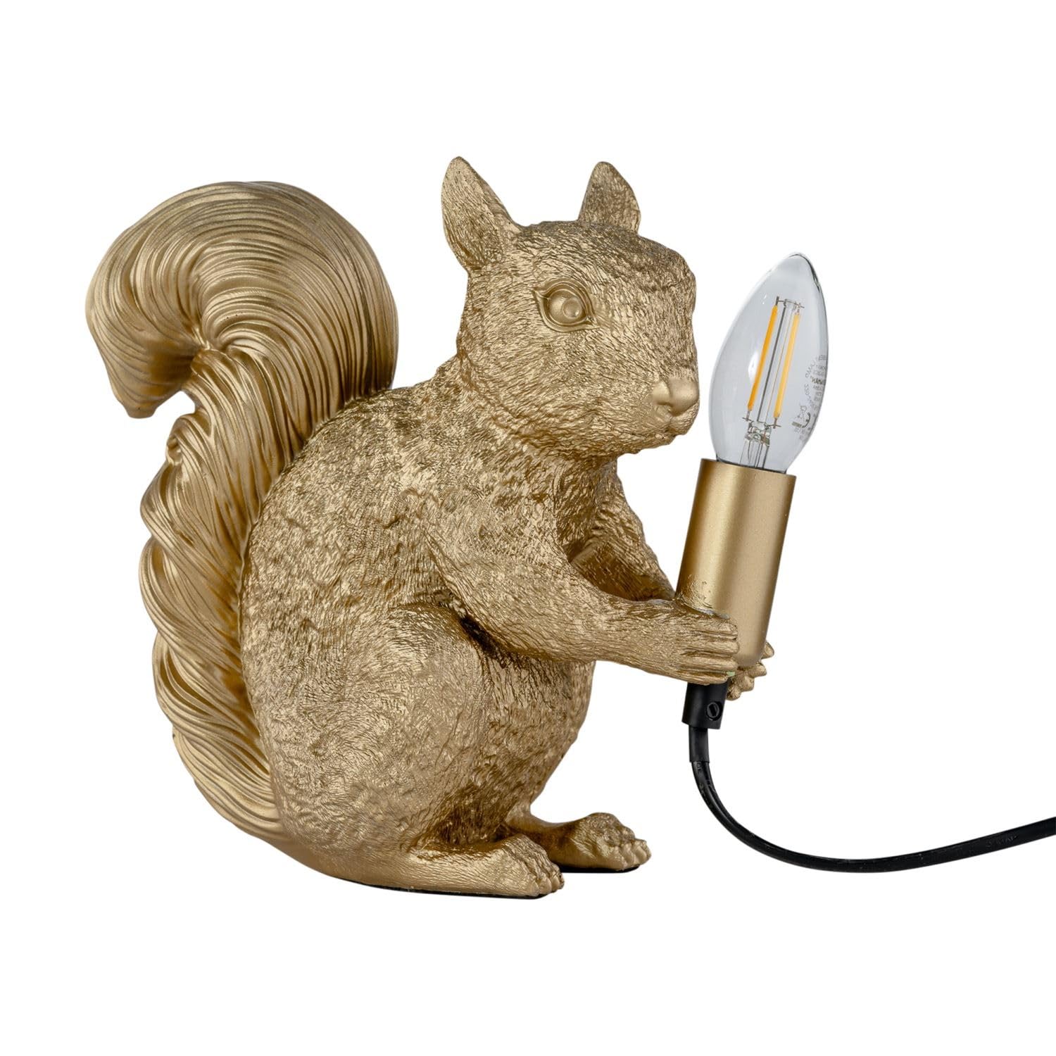 Firstchoicelighting Gold Squirrel Holding Bulb Table Lamp Or Bedside Light, Resin Animal, Height 23 Cm, Led Compatible