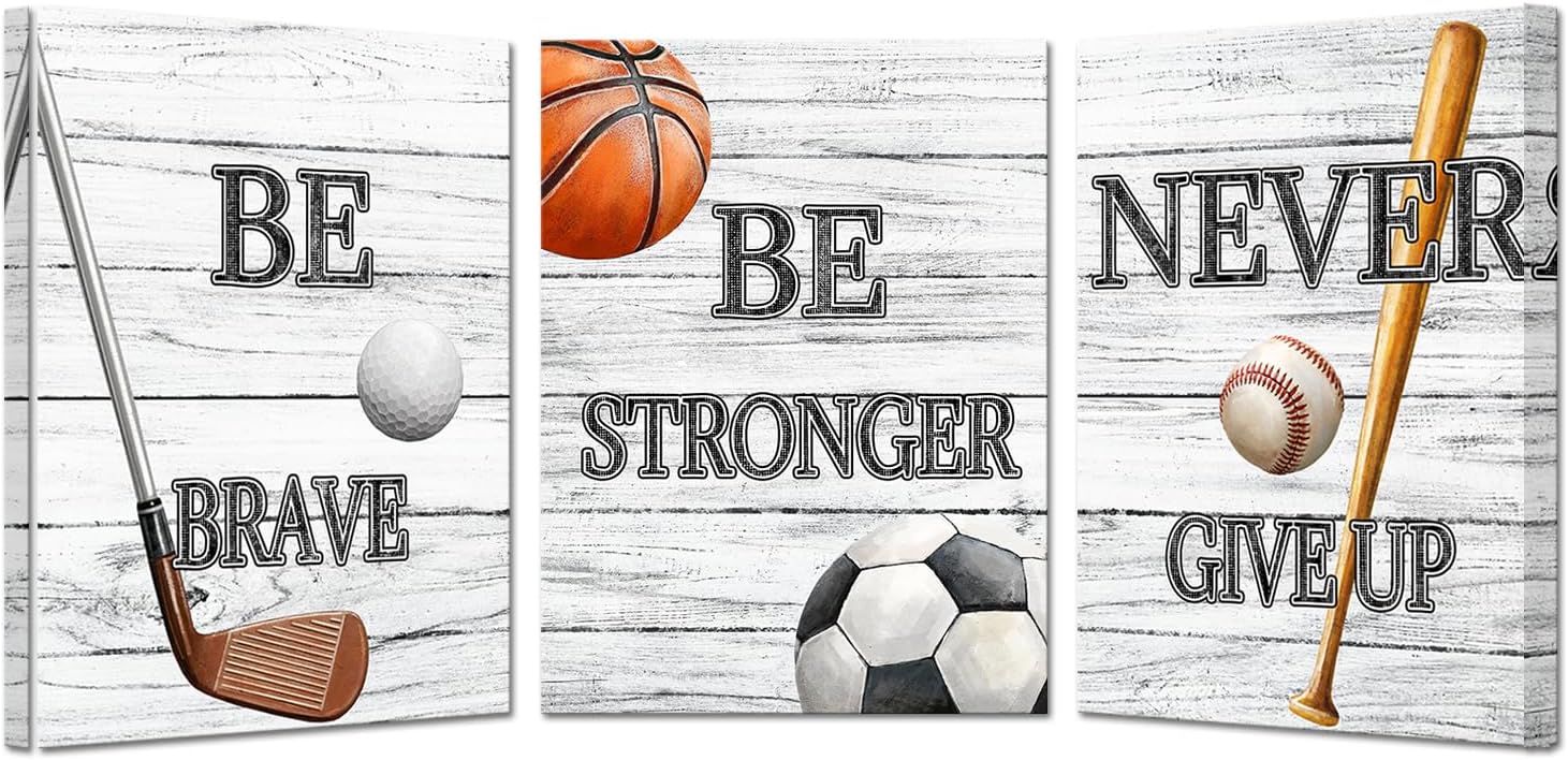 DuoBaorom Sports Motivational Wall Art Basketball Football Golf Set of 3 Framed Prints Artwork for Kids Room Boys Room Decor 12"x16"