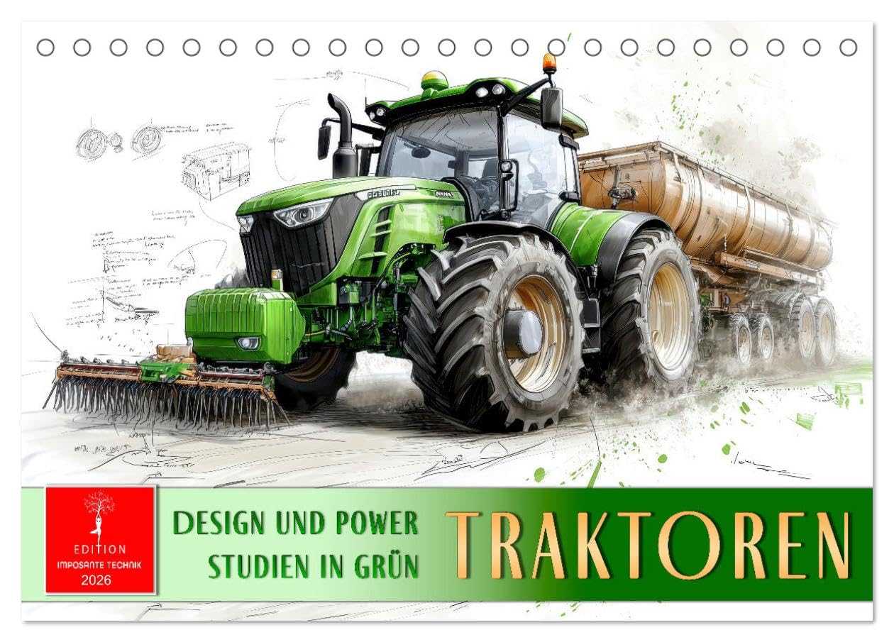 Traktoren - Design und Power Studien in Grün (Tischkalender 2026 DIN A5 quer), CALVENDO Monatskalender: Innovative Landtechnik trifft kreativen Ingenieursgeist.