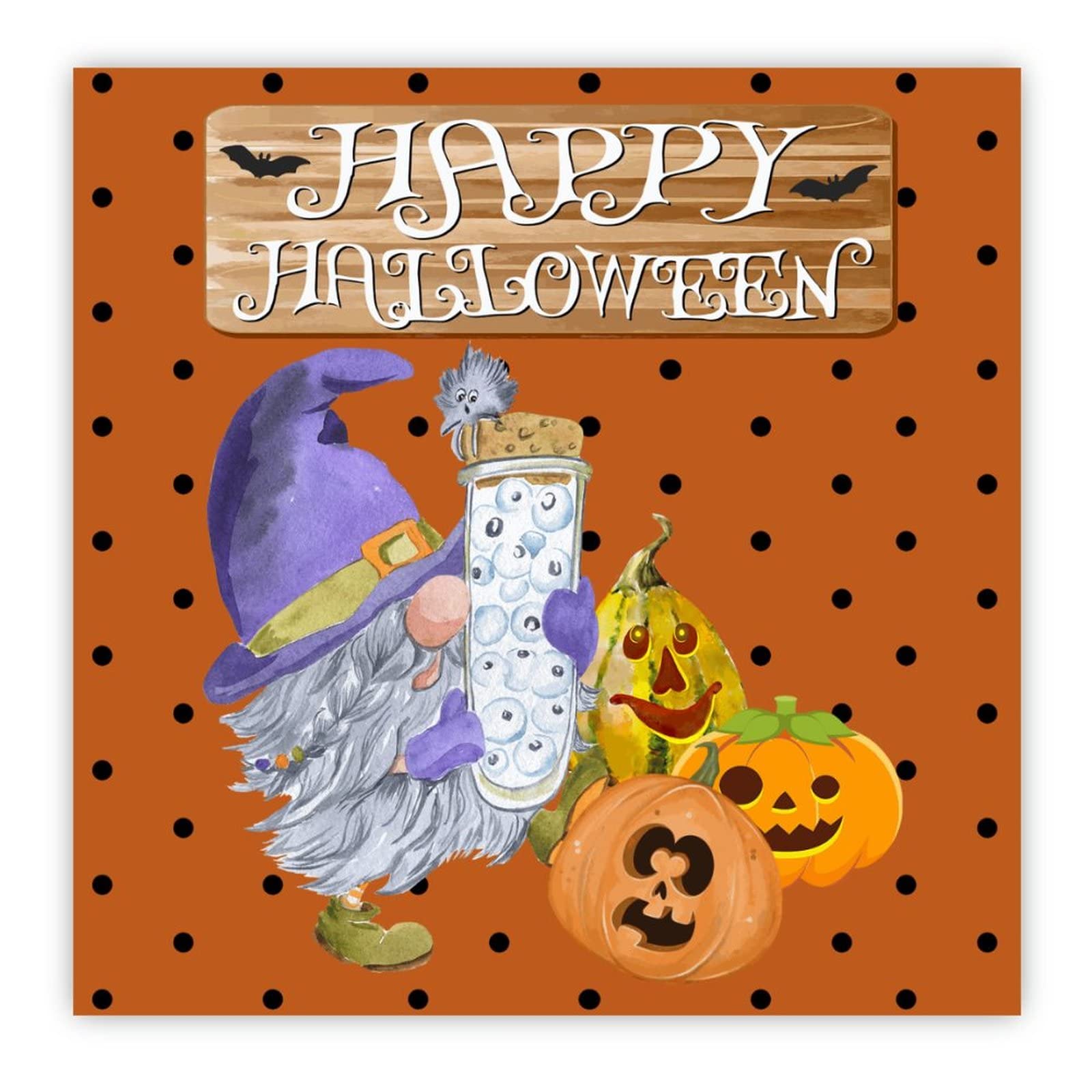 Panneau en bois Halloween avec nain de citrouille et pois pour deco de ferme 40x40 cm
