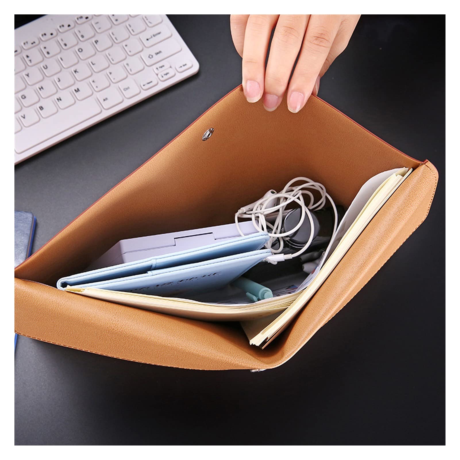 Portapapeles Bolsa de Cuero para Documentos de Negocios Bolsa de Archivo portátil de Gran Capacidad Maletines