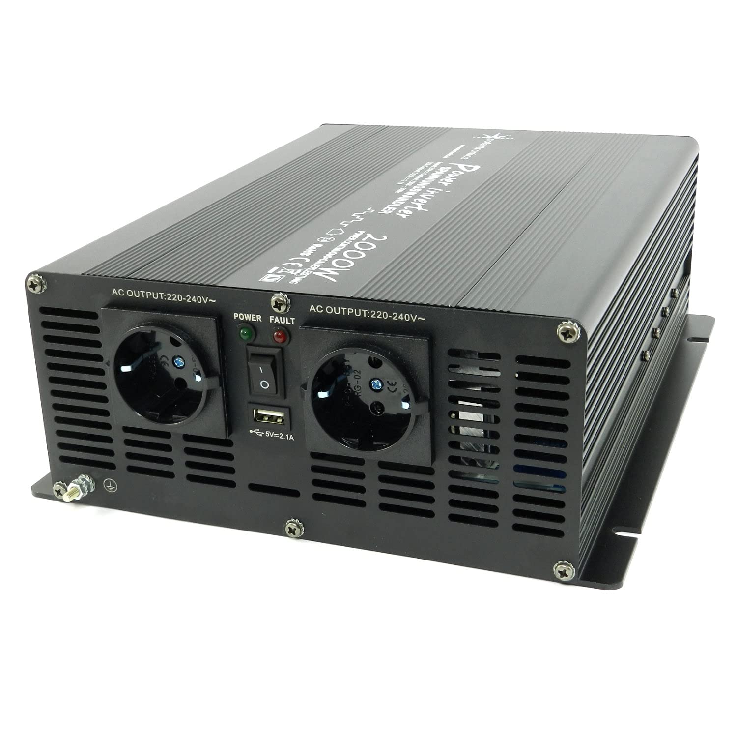 Solartronics NM2000 Transformador de Tensión 24V 230V Modificado Sinus 2000W-4000W Spitzenleistung - Inversor 24V sobre 230V Corriente con Schuko-& USB Conexión Solar Inverter Convertidor