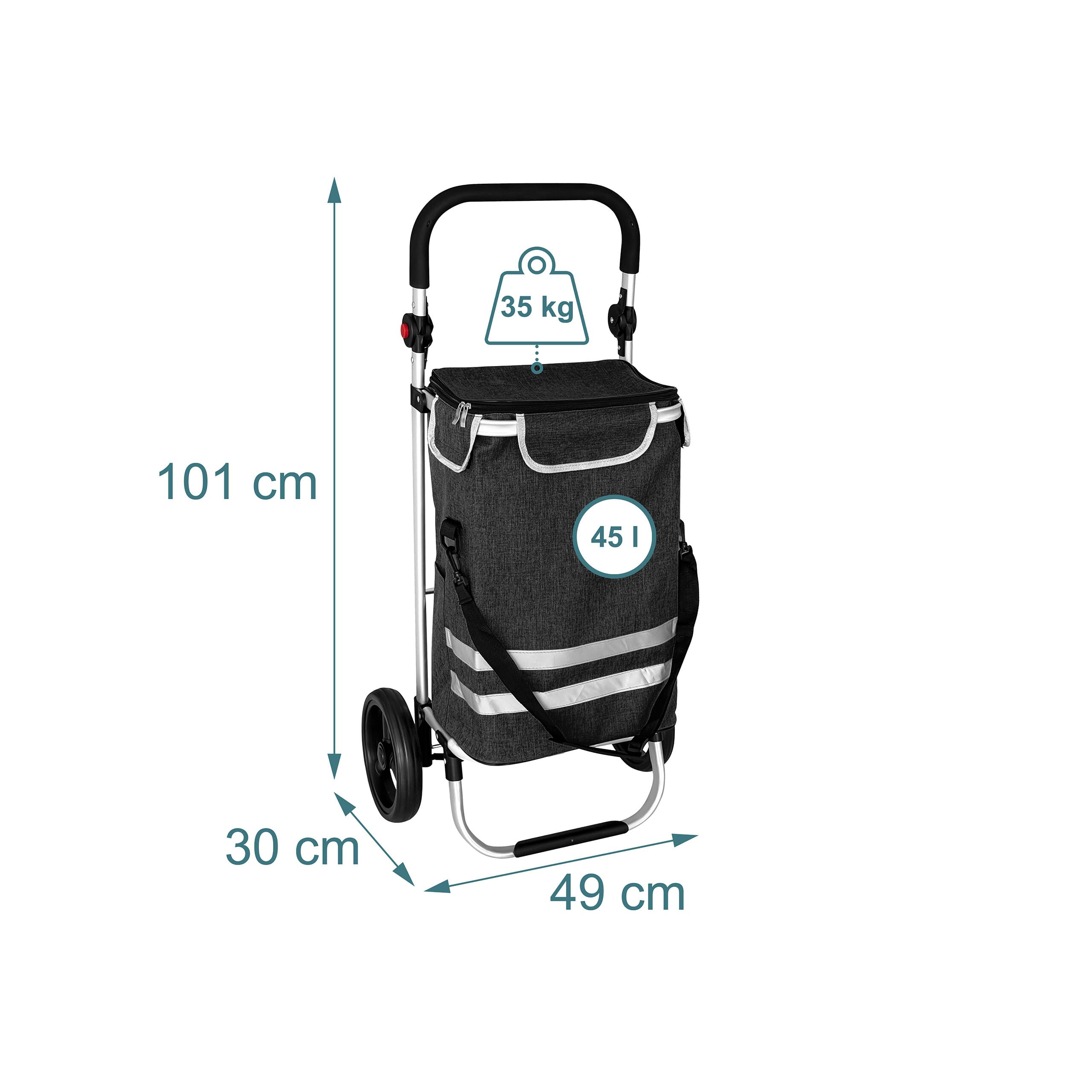 Relaxdays Wózek na zakupy, 2 duże koła, komora chłodząca, zdejmowana torba, 45 l, do 35 kg, składany wózek na zakupy, czarny