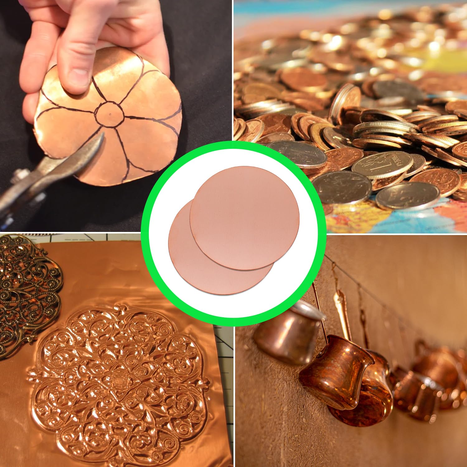 Runde Kupferplatte, 200mm Durchmesser 0,8 mm Dicke Kupfermetallblech für Handwerk, DIY, Schmuck, Elektrik, Reparatur, Industrie (2 Pcs)