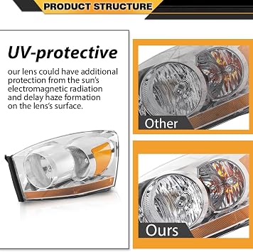 CNNELL Headlights w/Bulbs Fit Dodge Ram 1500 2006-2008