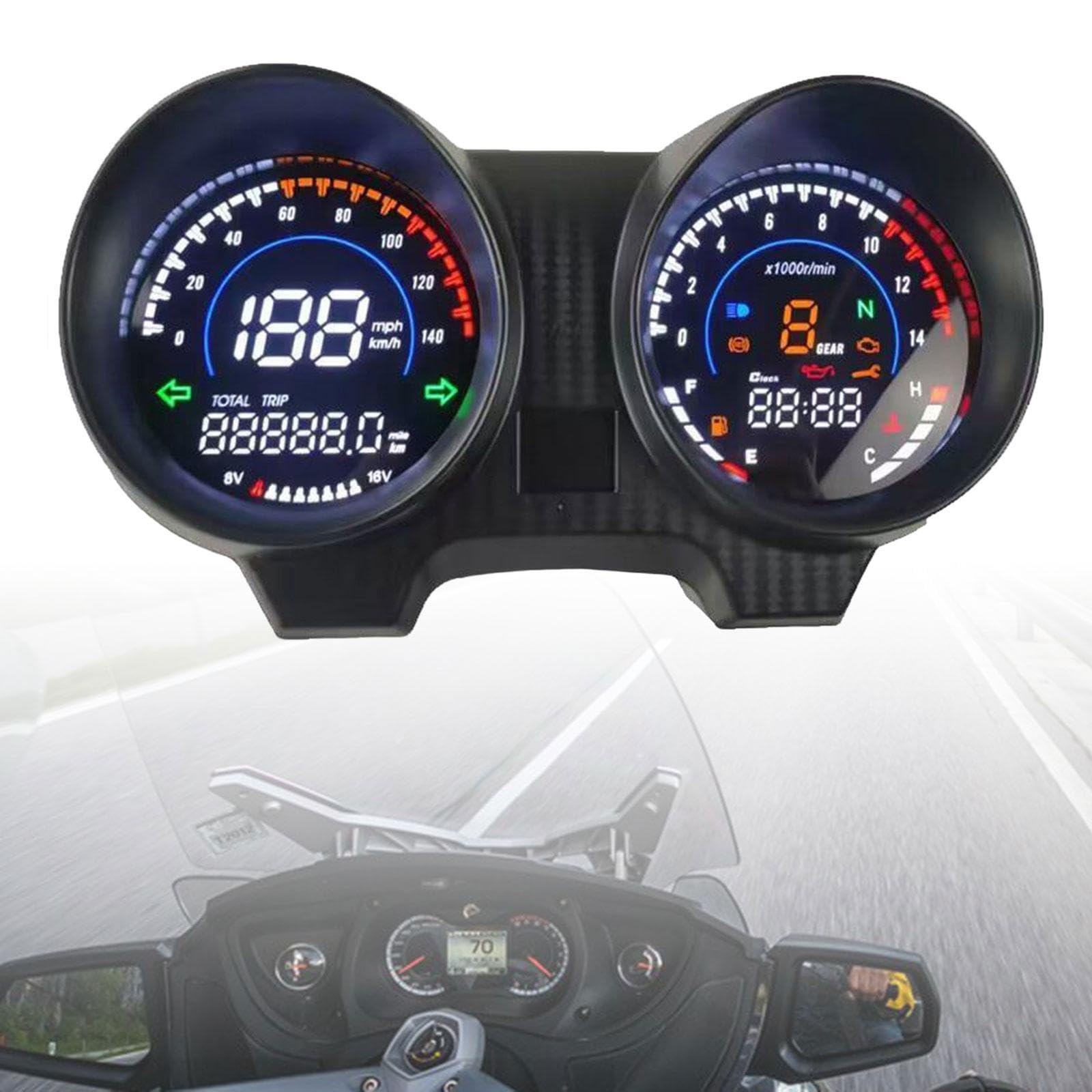 Compteur de Vitesse et odomètre LED, Tableau de Bord numérique Robuste pour Moto, avec Compte-Tours et tachymètre rétroéclairés.