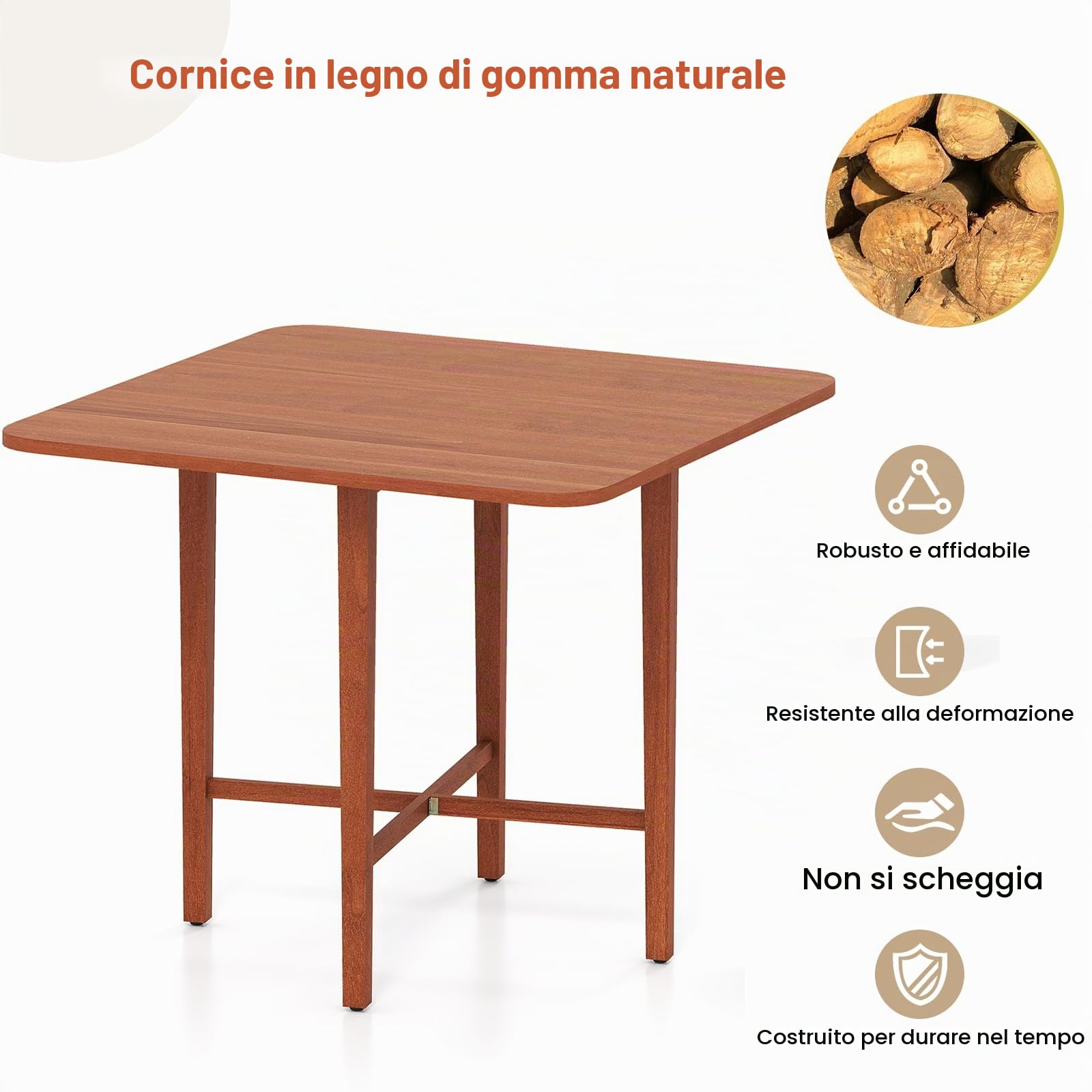 LIFEZEAL Tavolo da Pranzo a 4 Posti, Tavolo da Cucina, Piano Pieghevole, Moderno, Salvaspazio, 90x90cm, Quadrato, con Gambe in Legno Massello, per Soggiorno, Sala, Ristorante, Max 80kg, Marrone