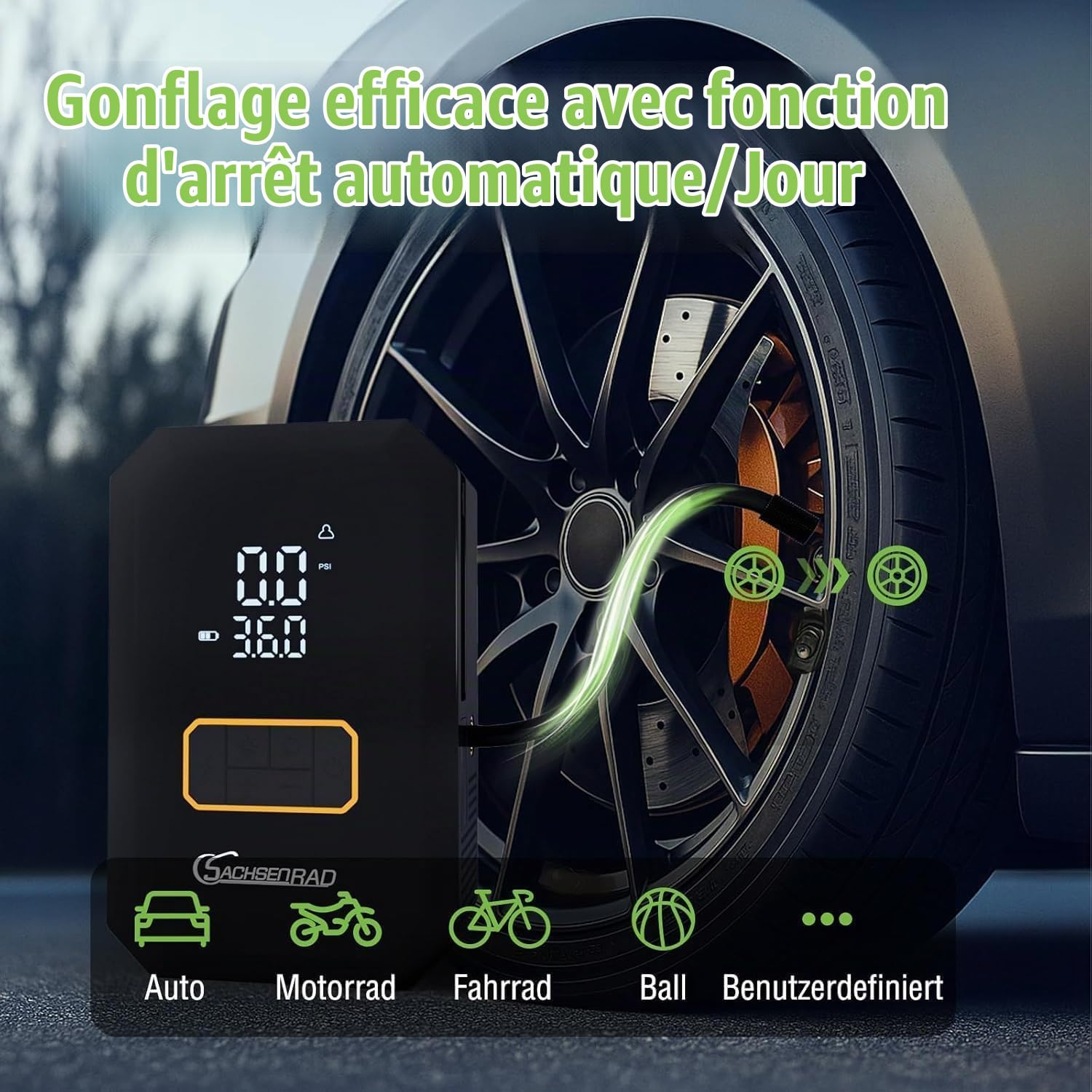 Booster Batterie Voiture avec Gonfleur d’Air 150 PSI – Démarreur 12 V pour Véhicules Jusqu’à 6L Essence / 3L Diesel, avec Câbles de Démarrage, Lampe LED d’Urgence et Embouts d’Air
