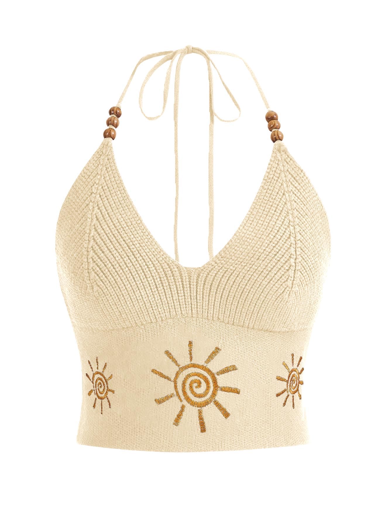 Verdusa Women's Y2k Halter Tops Gothic Clothes Summer Going Out Tops Crochet Cami Tie Boho Cowgirl Outfits