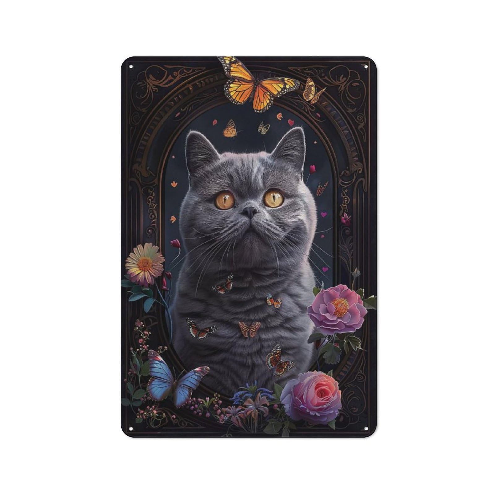 Junmoney Scottish Fold Vintage Tin Sign 30X20cm, Country Style Bistro Wall Plaque For Bakery, Diner, Cafe Or Family Room