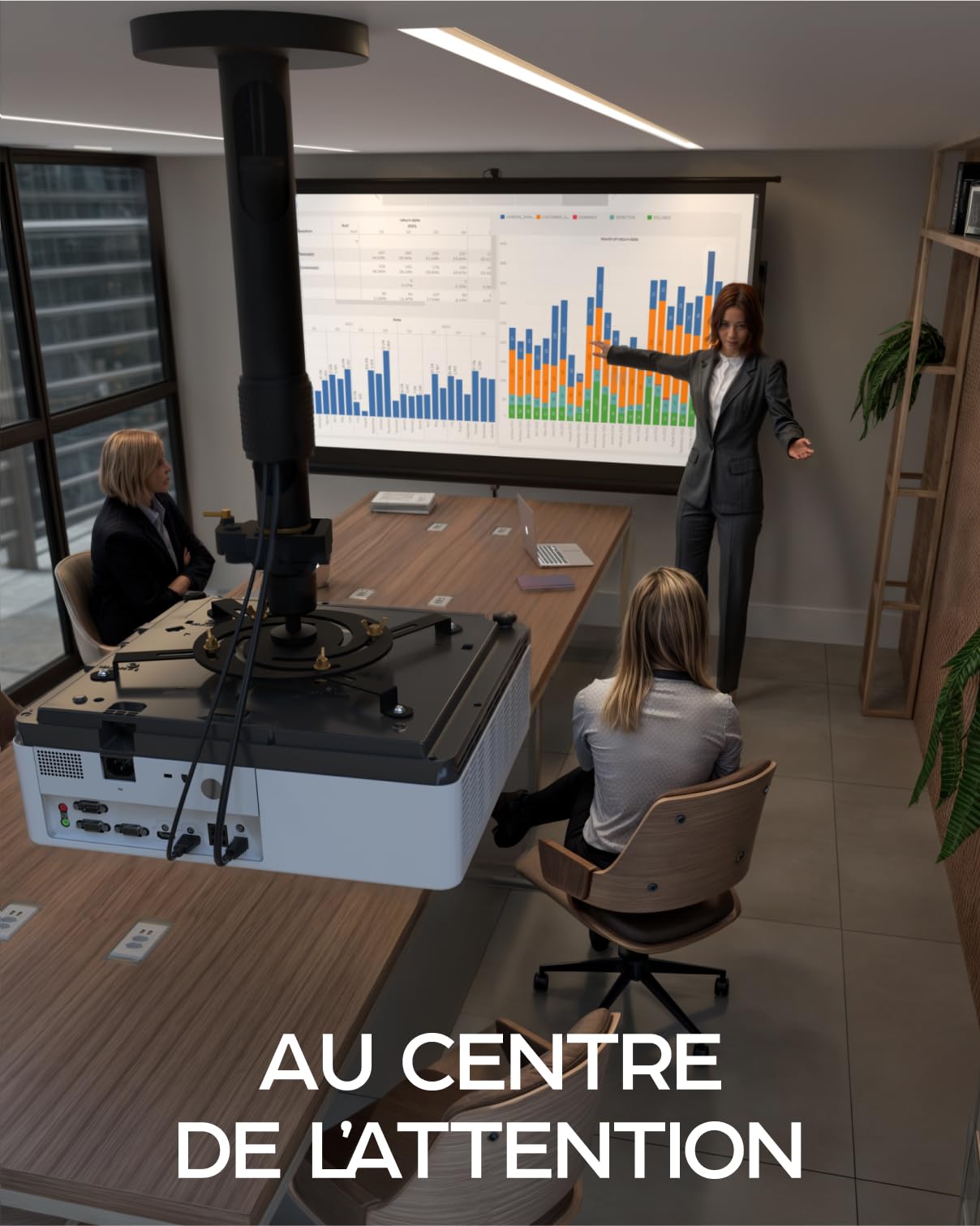 Support de projecteur Universel - Support de Plafond ou Mural réglable pour Mini-projecteurs de Bureau et domestiques - Mouvement Complet, Installation Facile, pivotant à 360°, Longueur 35-53 cm