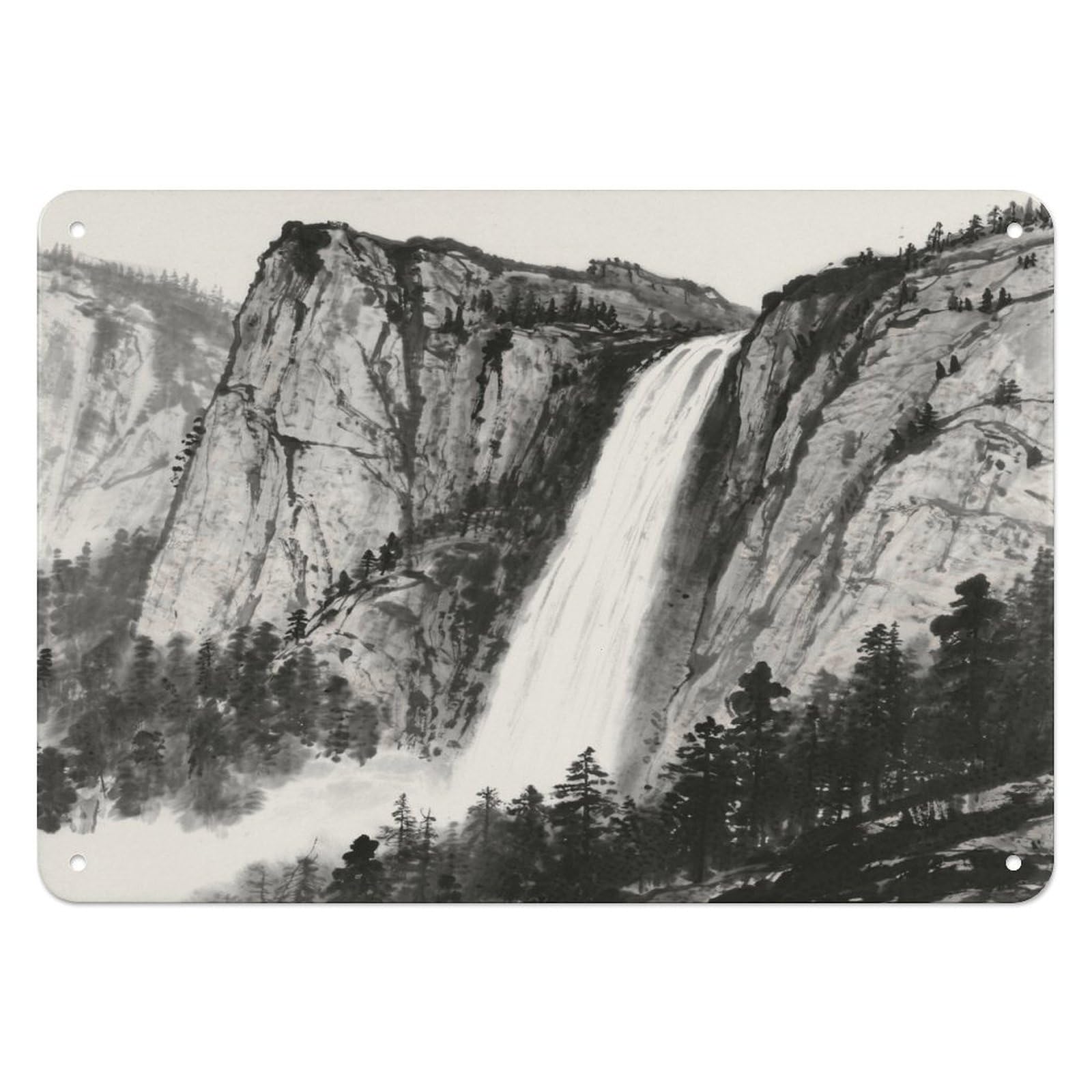 Fekiloot Style Granite Cliffs And Waterfalls Wall Decor Iron Painting Metal Sign