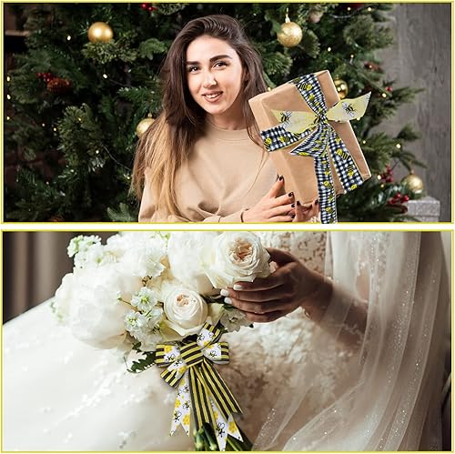 Miniatura 5 de Bee Ribbons - 6 rollos de cinta de abejorro con alambre de abejas, manualidades de 2.5 pulgadas, 40 yardas, cinta de primavera y verano, cinta de