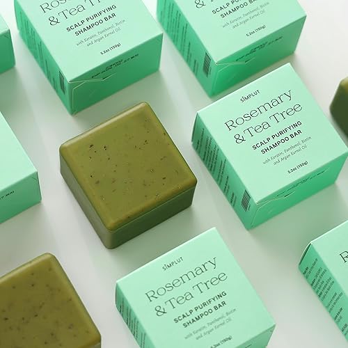 Miniatura 9 de Barra de champú clarificante de cuero cabelludo de romero y árbol de té con queratina, pantenol, biotina y aceite de argán (5.2 onzas) | Sin