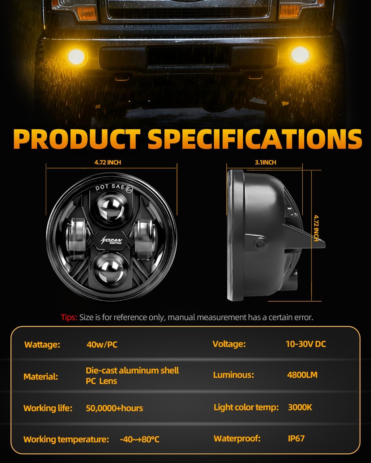 Yellow LED Fog Lights for 2006 2007 2008 2009 2010 2011 2012 2013 2014 Ford F150 Accessories, 40W Round Fog Light Assembly Kit, DOT Approved 2pcs Bumper Driving Light Fog Lamps, 1 Pair