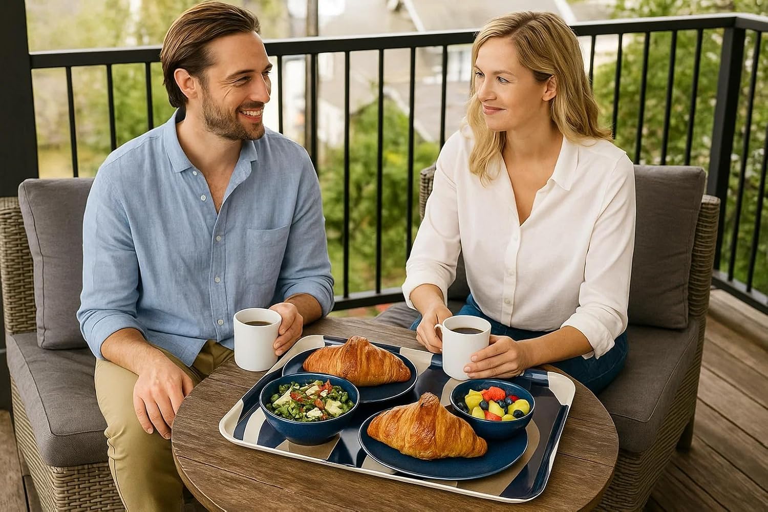 TATSU-CRAFT NR Non Slip Serving Tray with Modern Wave Flow, Microwave Safe Plastic Tray, 15.3 by 10.6 Inches, Ideal for Cafeterias, Restaurants, Coffee Shops, Home, Placemat, Snacks, Drinks, Tea, More