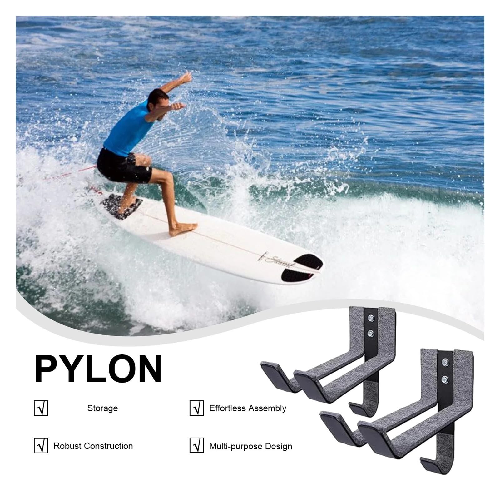 1 Paire de Supports muraux for Planches de Surf, Support de Snowboard, Support de Rangement Mural for Skateboard, Snowboard, Planche de Surf pour Planches de Surf