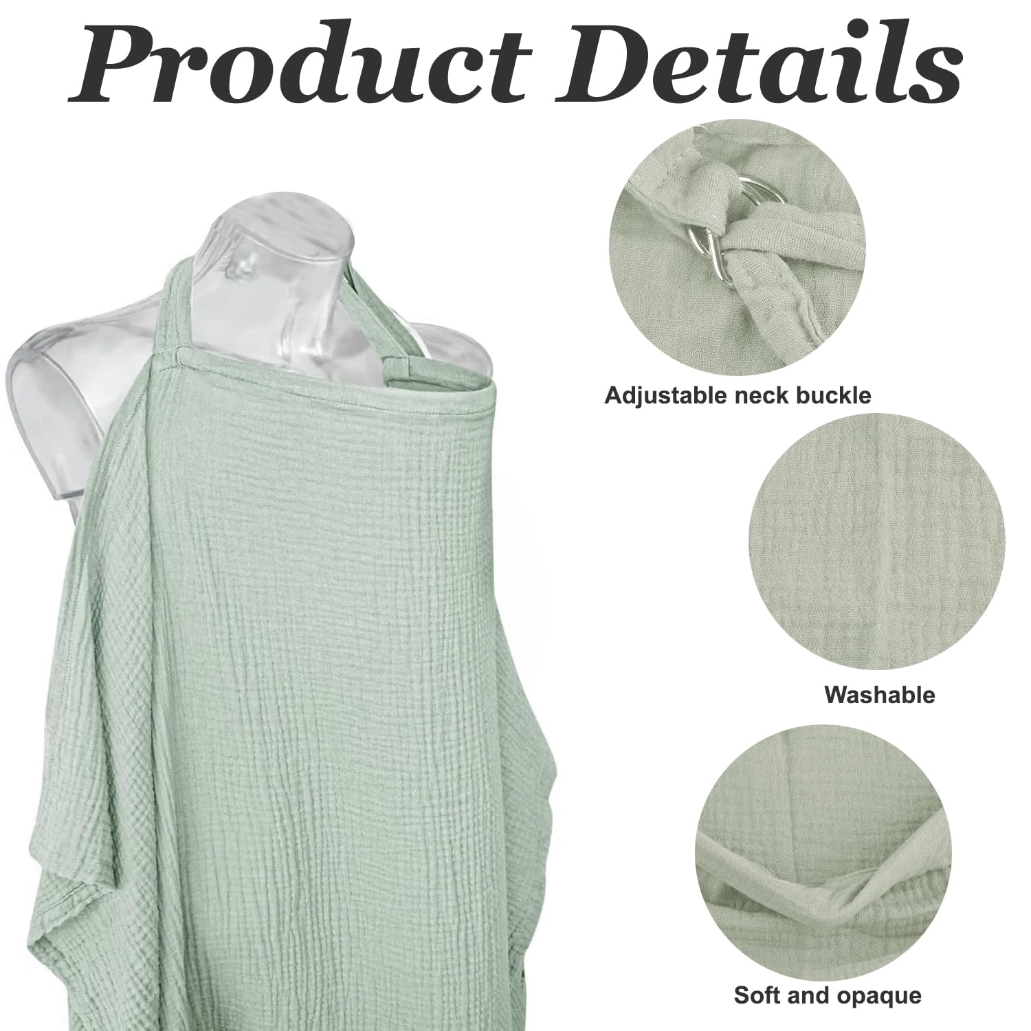 Cotton Nursing Cover with Adjustable Strap - Soft & Breathable Breastfeeding Scarf & Poncho - Full Coverage for Discreet Nursing - Lightweight & Portable - Image 3