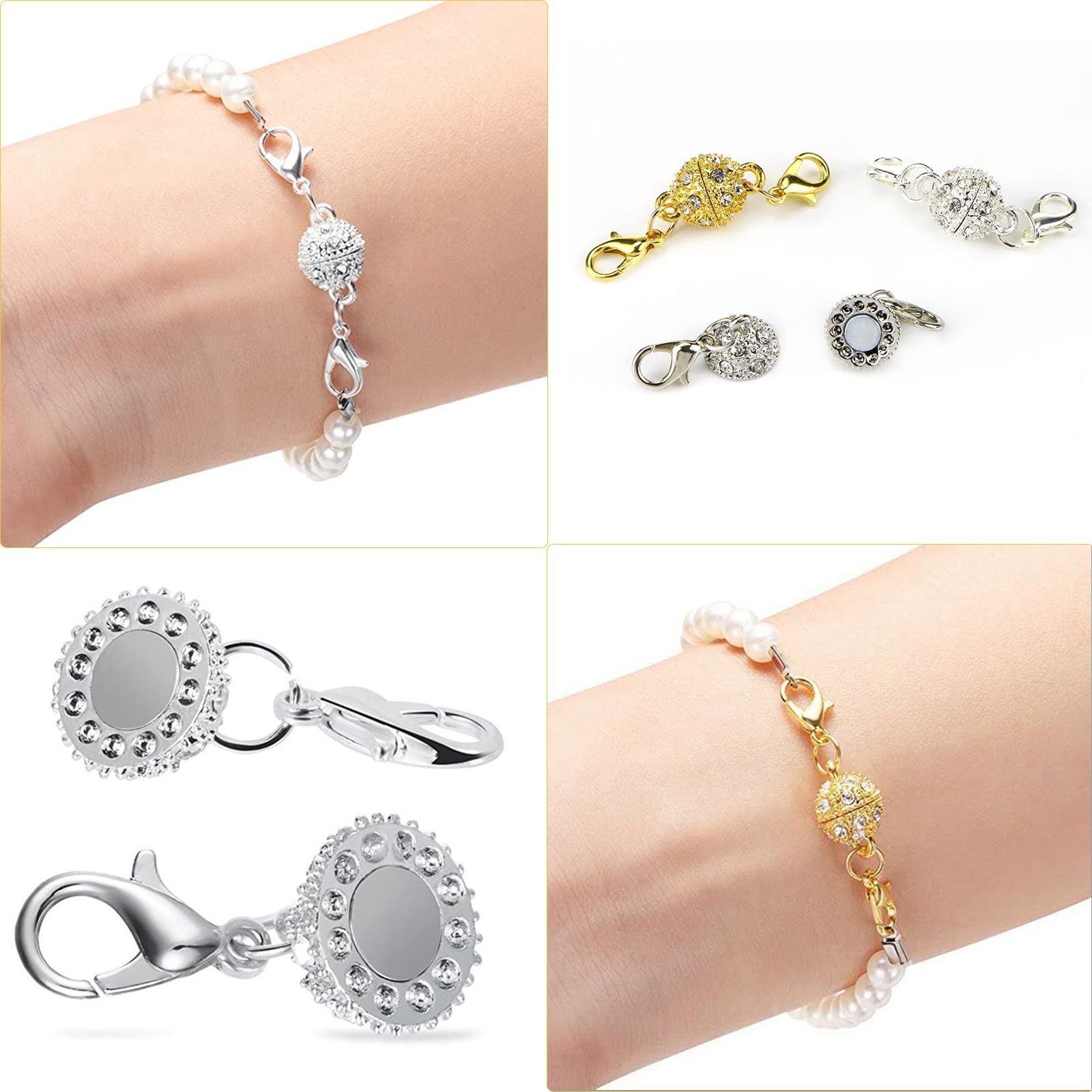6 Fermagli Magnetici A Cuore Con Strass - Per Collane E Bracciali Fai Da Te, Argento E Oro - Foto 3