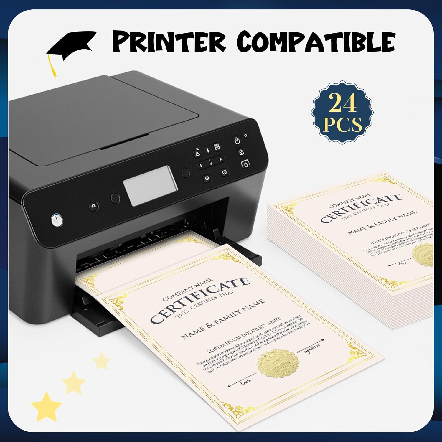 WSICSE 72 Pcs Certificate Kit, Includes 24 Pcs Navy Blue Certificate Holders & 24 pcs Letter Size Certificate Papers & 24 pcs Gold Foil Award Seals for 8.5 x 11 Inch Diploma Graduation Documents
