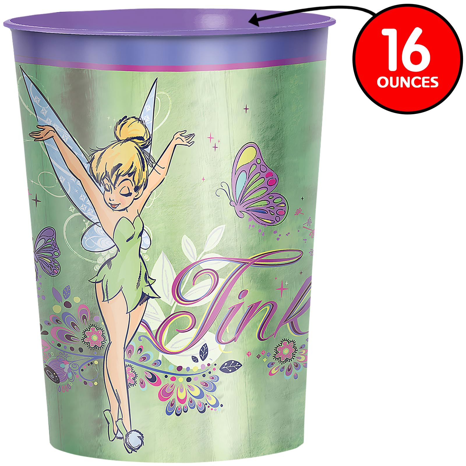 Amscan Multicolor Tinkerbell Metallic Plastic Favor Cup (16oz) Pack of 1 - Ideal for Kids' Parties & Events