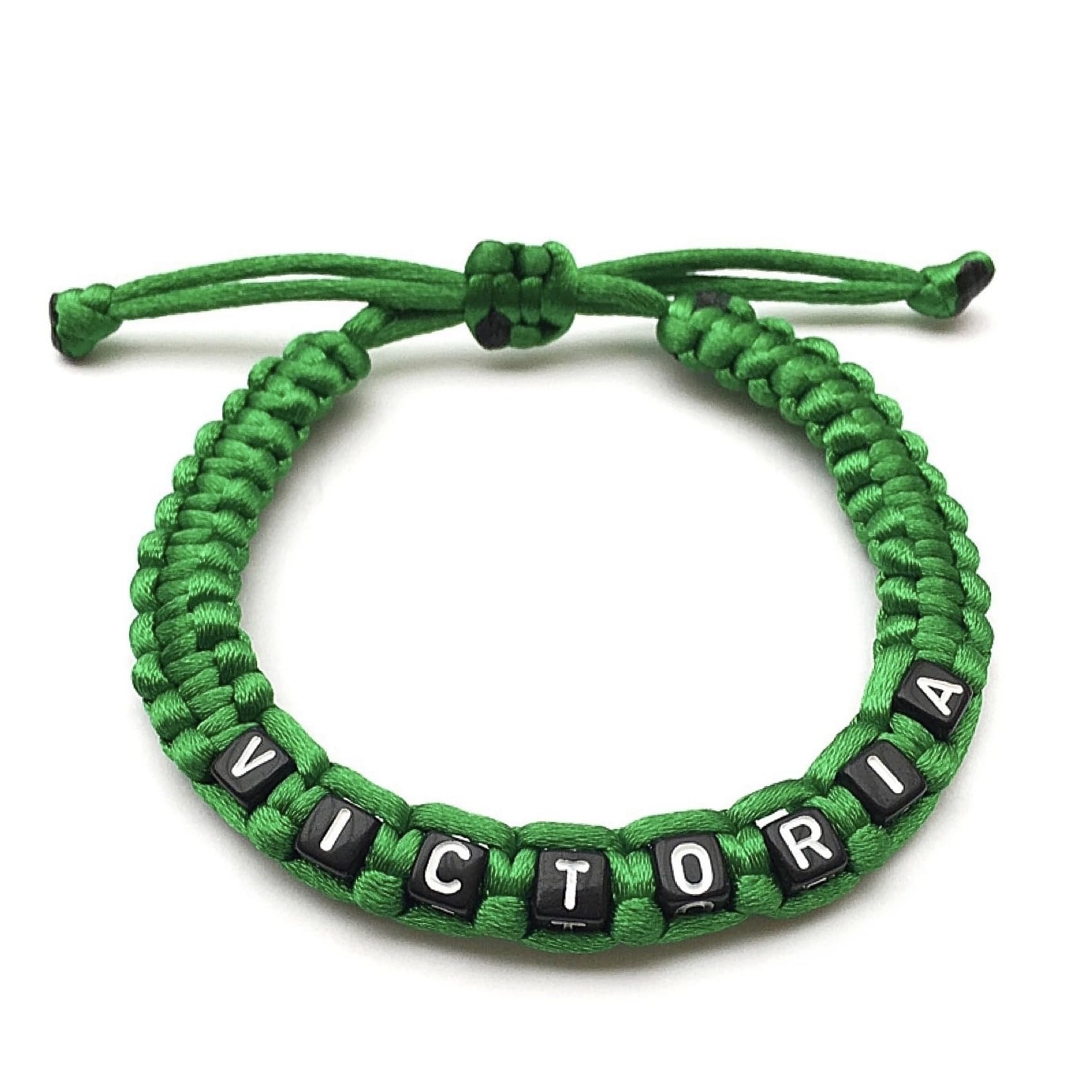 Pulsera VICTORIA (modelo de ejemplo) trenzada personalizable impermeable reversible en 1 o 2 COLORES con nombre mensaje texto logo con cuentas cúbicas letras del alfabeto