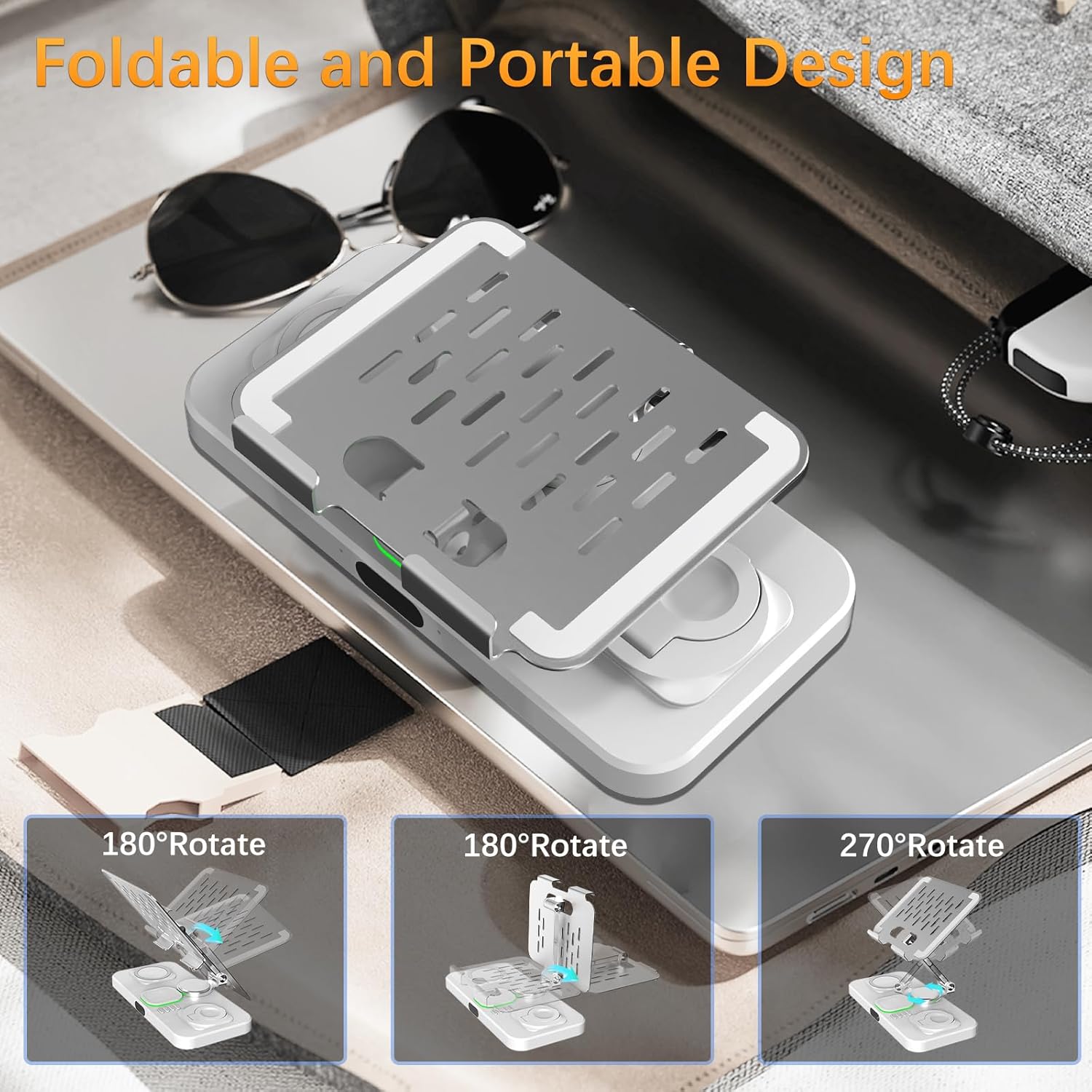 30W Foldable Fast Wireless Charger Stand for Multiple Samsung Device & Android, 6 in 1 Charging Station for Adjustable Tablet Stand with 7-Color Lights/Clock,Watch Charger Only for Galaxy Watch - Image 7