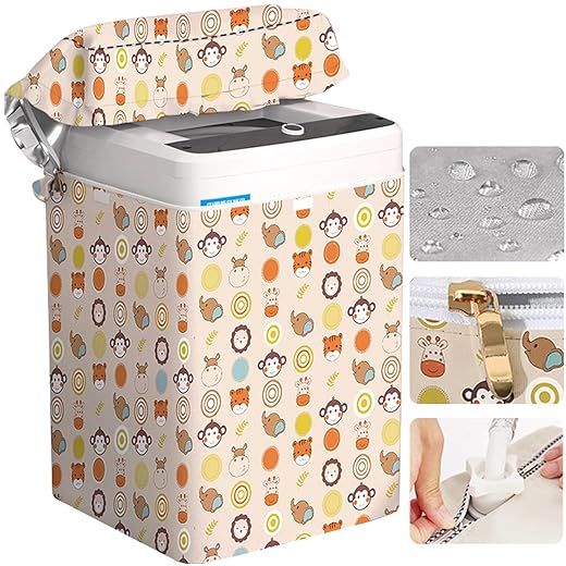 Top Load Washing Machine Cover Waterproof Washer Dryer Cover with Zipper Dustproof Outdoor Full-Automatic Washer Protector Case Laundry Cover 22x22.8x36.2inch (Animal)