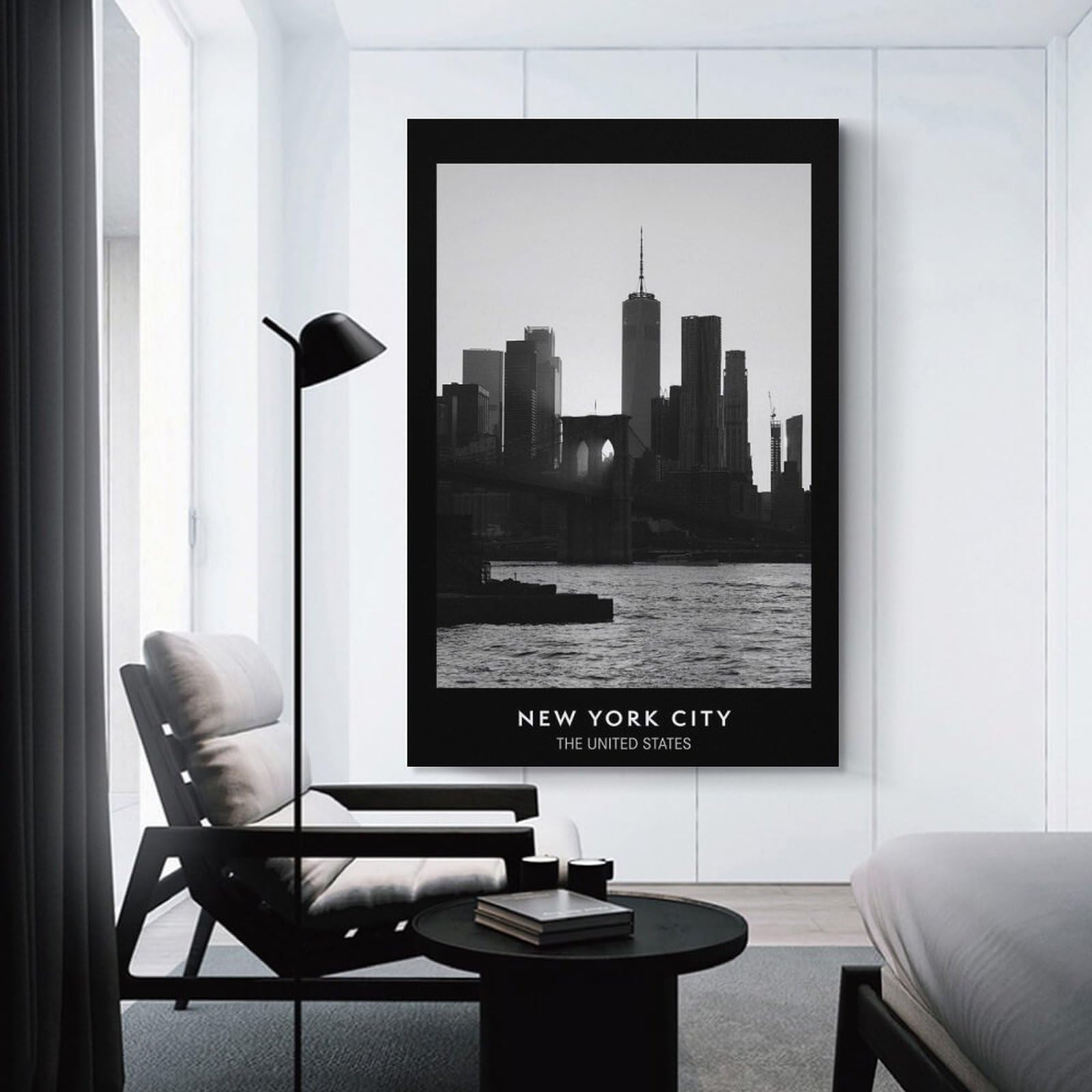 Junmoney Wall Picture Print NYC Skyline & Brooklyn Bridge, 12x18inch(30x45cm), for Living Room, Lounge Or Sitting Room, Modern Wall Decor for Cosy Interiors