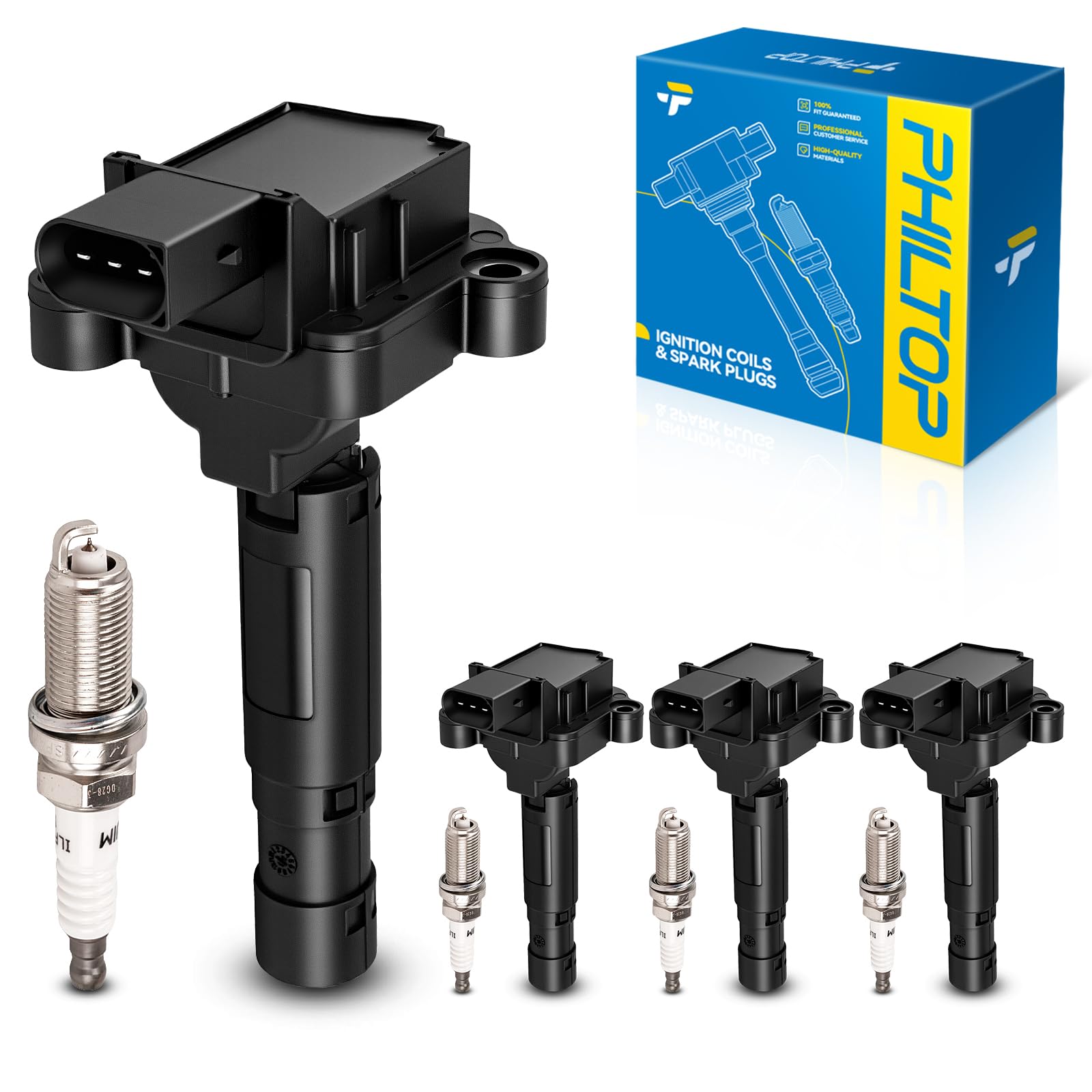 philtop set of 4 ignition coil pack and iridium spark plugs fits for 2003 2004 2005 mercedes-benz c230,1977-1991 dodge d150 5.2l,1975-1980 dodge b100 5.2l,1982-1983 dodge w350 5.2l