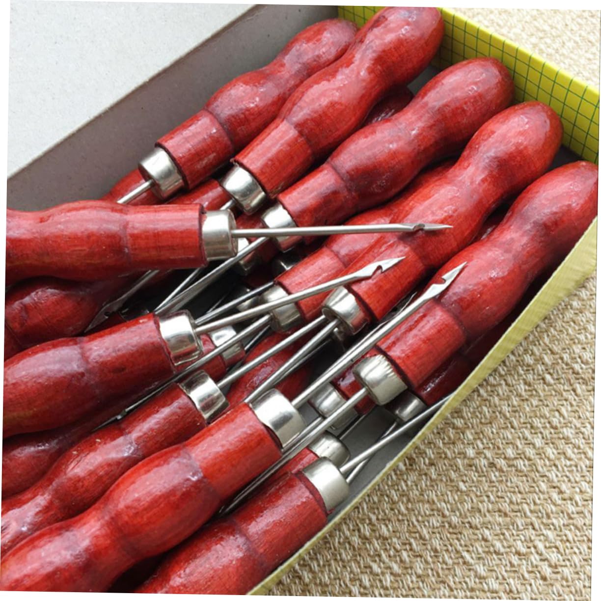 20pcs Wooden Handle Sewing Needles Durable Sewing Awl Craft Tool Kit for DIY Projects Shoe Repair Upholstery and Home Stitching Essentials