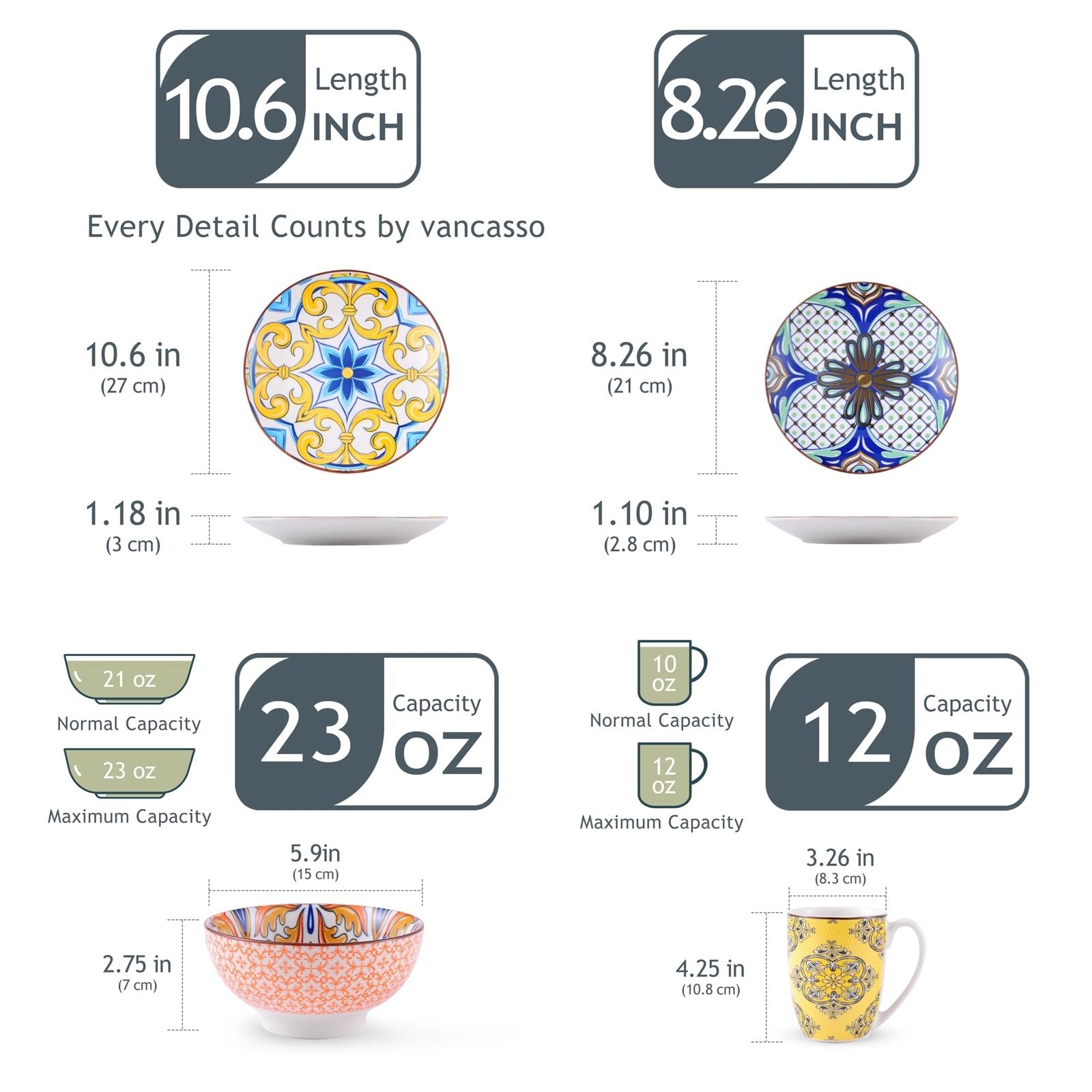 vajilla completa Juego de vajilla porcelana con diseño jazmín | Juego de vajilla de 16/32 piezas con plato llano, plato de postre, cuenco y taza(32-Piece)