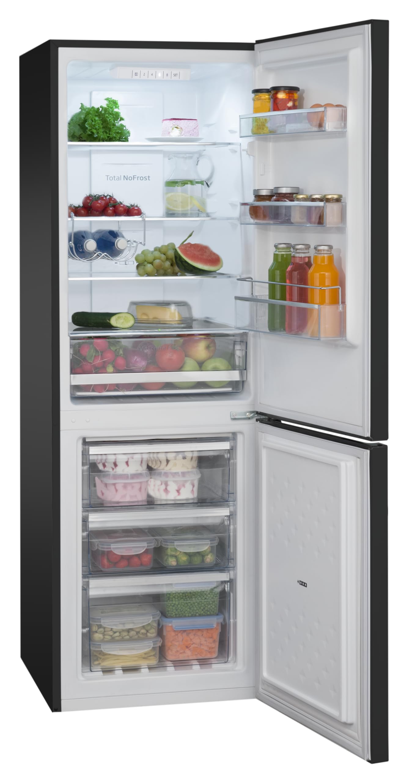 Amica Kühl-Gefrierkombination 231 L 170x54x59,1 cm Total NoFrost AKG 3875 S | 161 L Kühlteil, 70 L Gefrierteil, VitControlPlus, Superkühlfunktion, Supergefrierfunktion, Tür-Offen-Alarm, LED Beleuchtung