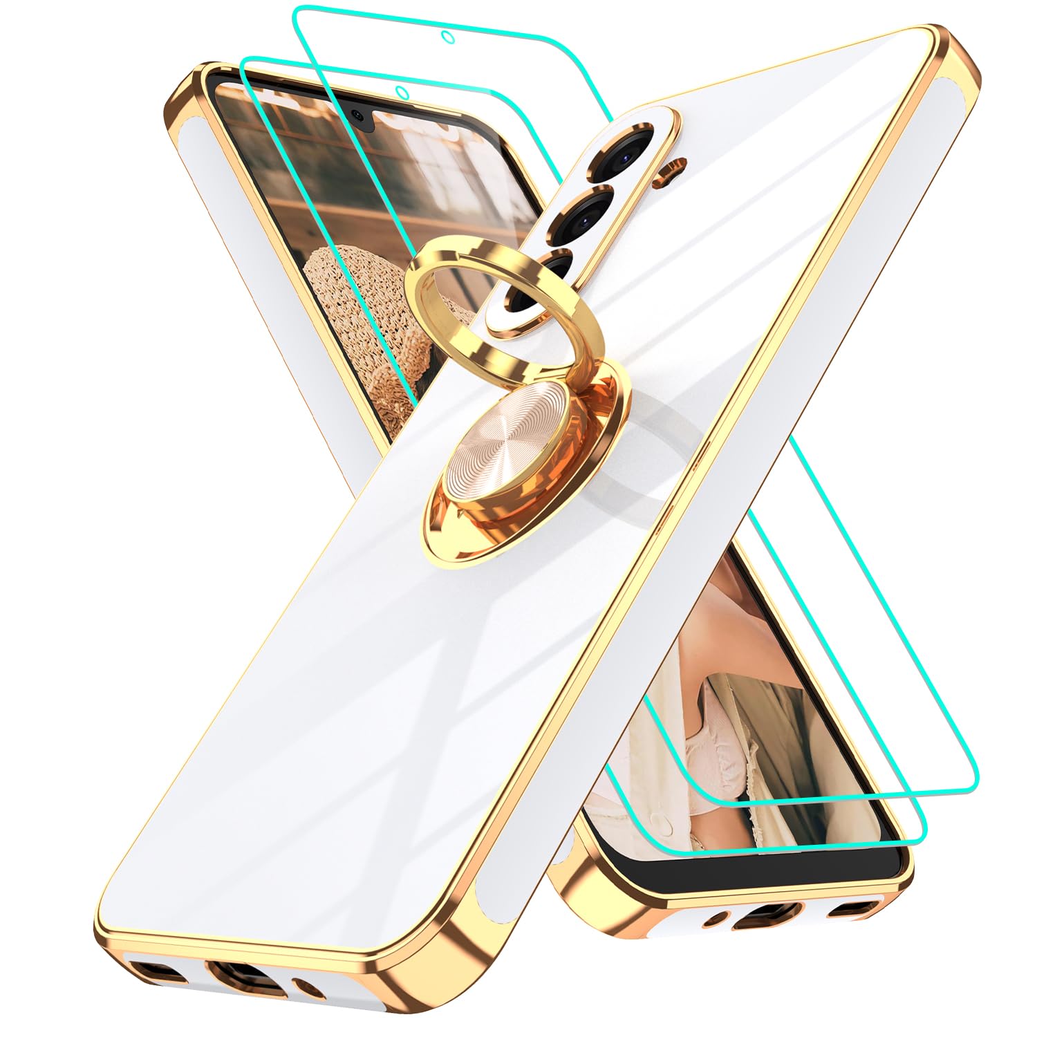 Gritup Slim Fit Case for Samsung Galaxy S Series,Shockproof Soft Cover with 2 Pcs HD Screen Protectors,and Built-in Ring Kickstand Phone Cover
