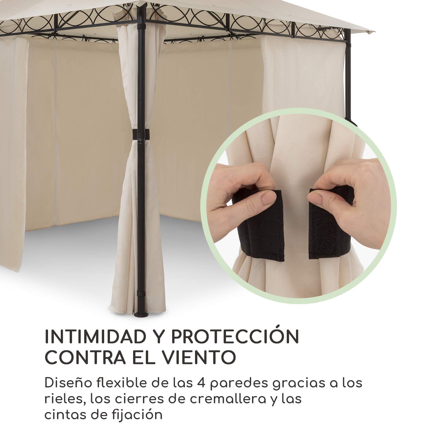 Blumfeldt Mondo - Carpa para Fiestas Tipo pérgola, Carpa para jardín, tamaño: 2,95 x 2,6 x 2,95 m, 4 Paneles Laterales, EasyMount Concept, protección contra la Intemperie: UV/Viento/Lluvia, Beige