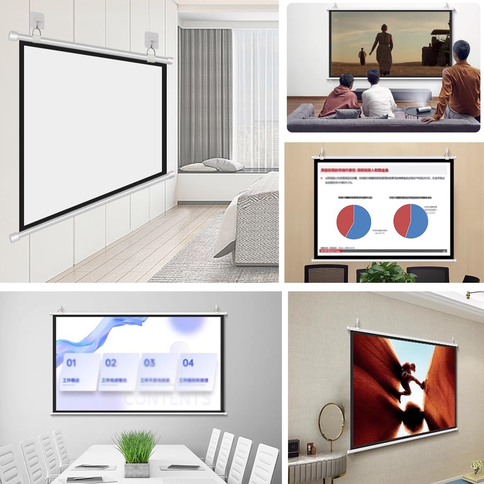 Manuale Telo Proiettore Avvolgibile，Schermo per Proiettore, Telo da Proiezione Interno Esterno, Home Theater Cinema Full HD 3D 4K，per Video Proiettori, Uso Esterno A Casa Cinema(4:3,50")