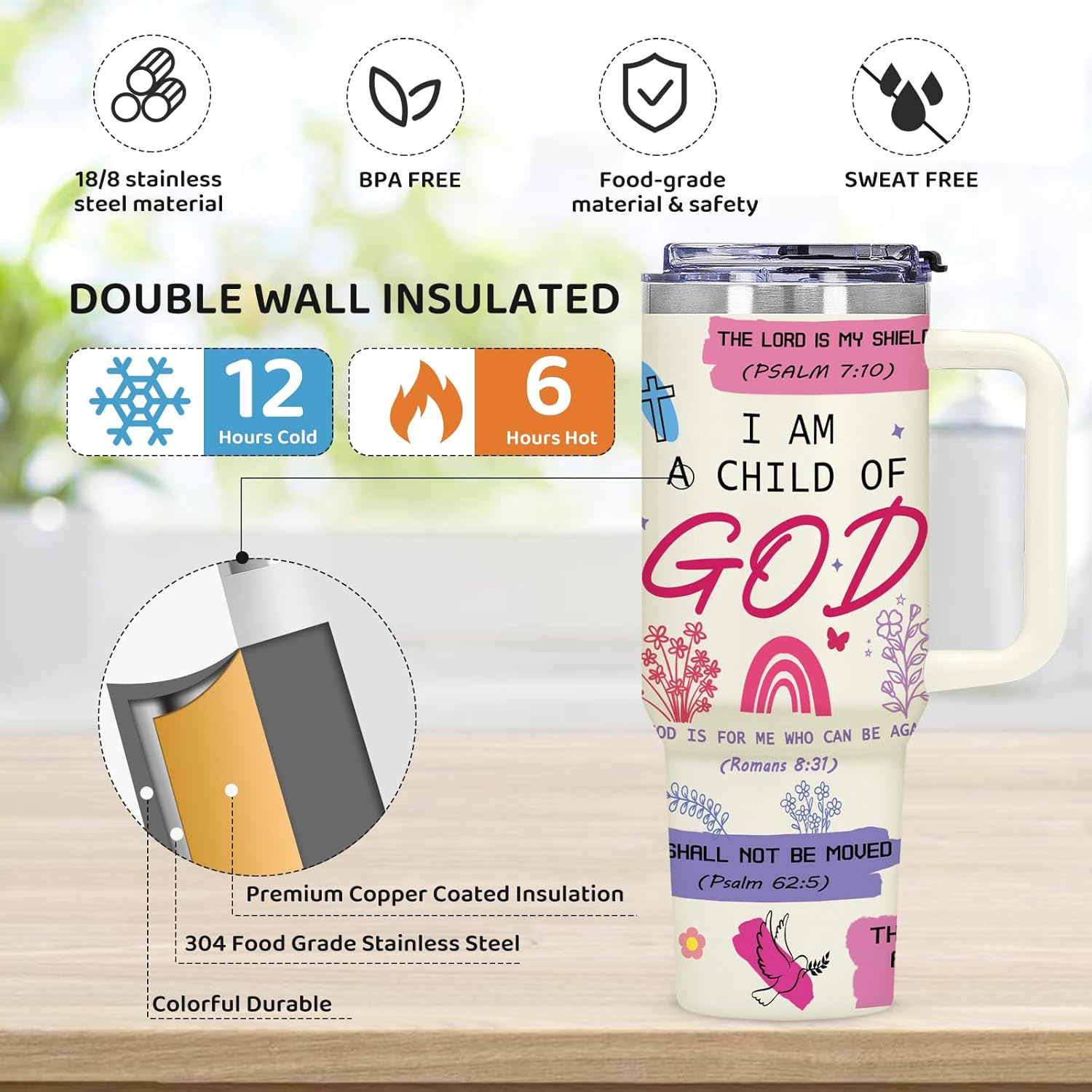 Christian Gifts for Women Faith,Gift for Women,Religious Gifts for Mom,Birthday Gift for Sister,40oz Christian Tumbler with Handle,Mother's Day for Mom Sister Aunt - Image 3