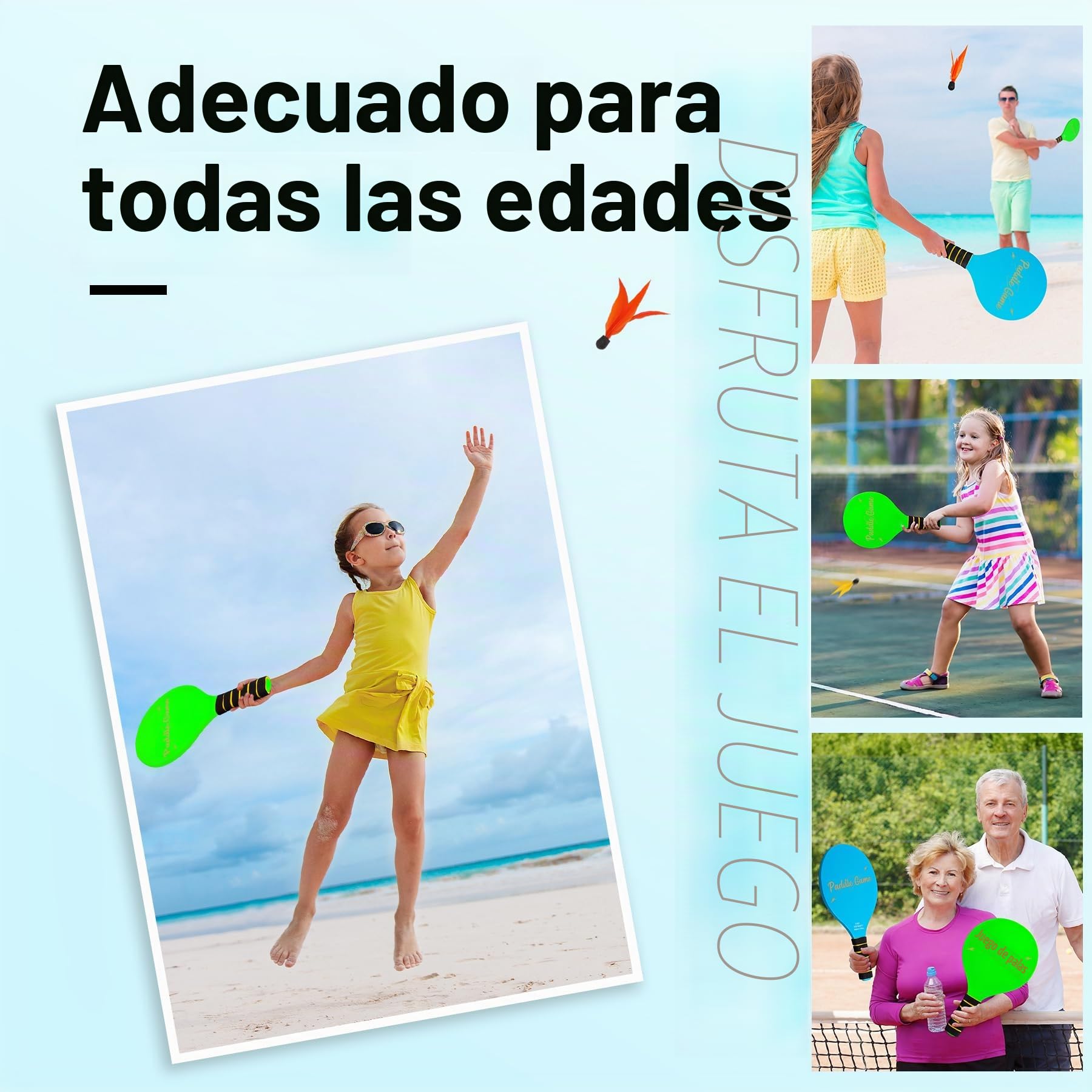 U&C Planet Raqueta Padel niños Set de Pelotas de Playa Beachball Set Juego de Raquetas de Tenis para niños Juegos Playa Juego del jardín
