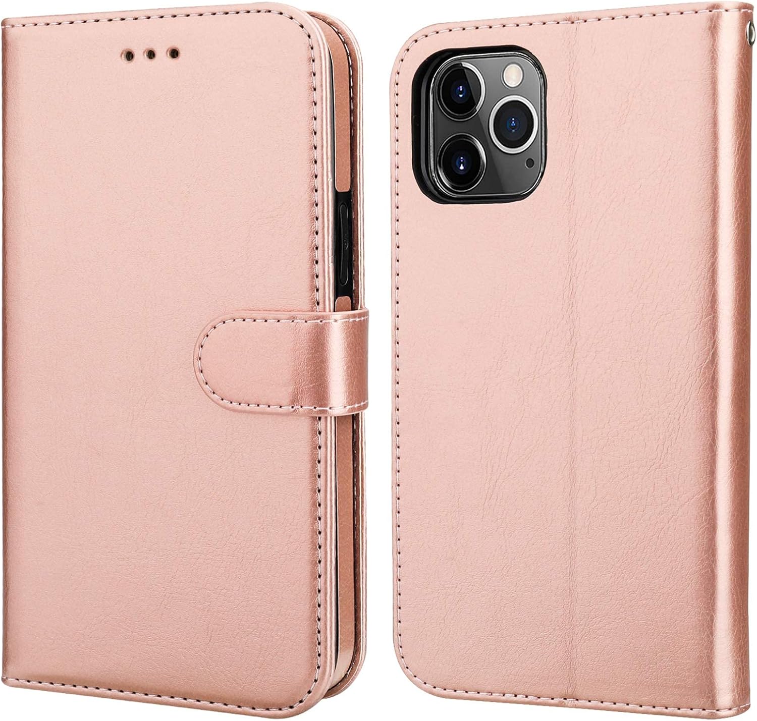 Bocasal Compatible with iPhone 12 & iPhone 12 Pro Wallet Case with Card Holder PU Leather Magnetic Detachable Kickstand Shockproof Wrist Strap Removable Flip Cover 6.1 inch (Rose Gold)