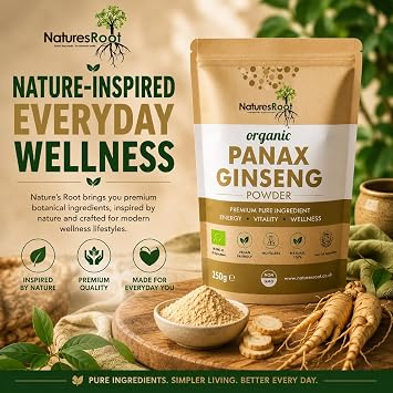 Nature’s Root Organic Panax Ginseng Powder 60g - Korean Ginseng | Asian Herb | Immune System Support | Vegan | Certified Organic