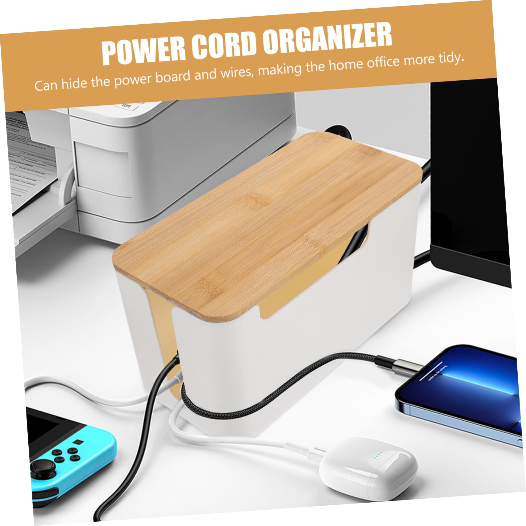 Caja de Gestión de Cables de Escritorio 2 Piezas Blanco Bambú