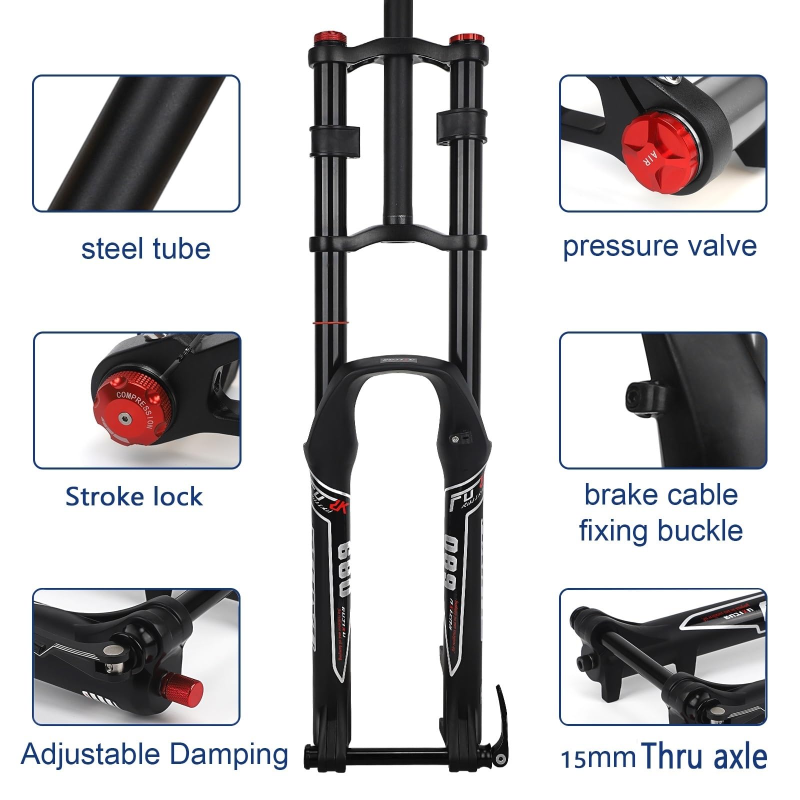 Widelec rowerowy 27,5 29 cali zawieszenie pneumatyczne Double Shoulder Control MTB Downhill widelec amortyzowany DH 28,6 mm rura prosta amortyzator rowerowy 180 mm amortyzator sprężynowy regulowany 15