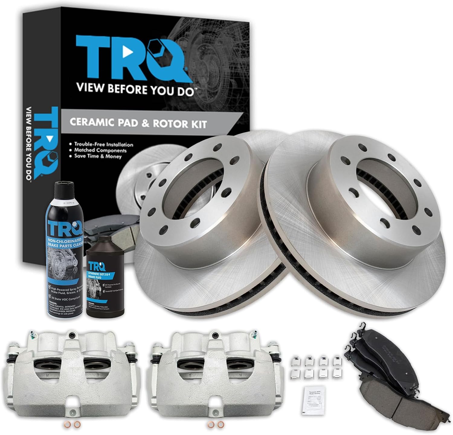 TRQ Front Brake Pad, Caliper, & Rotor Kit, with Chemical Kit Ceramic Compatible with 2009-2010 Dodge Ram 2500, 3500 2011-2018 Ram 2500 3500