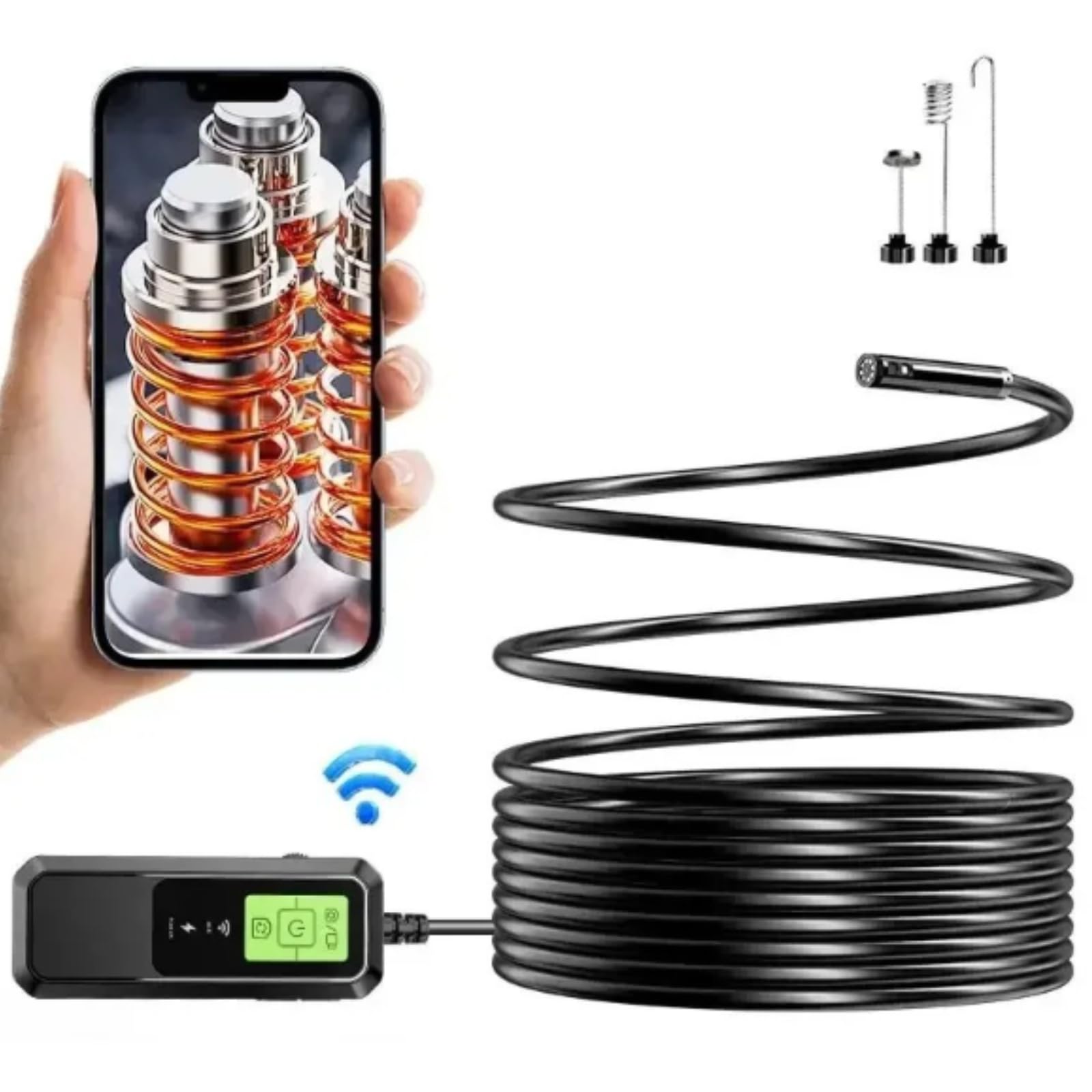 Endoscopio per Smartphone con Luce, wifi Telecamera Endoscopica IP67 Impermeabile Telecamera Ispezione tubi, Industriale Endoscopio Boroscopio Snake per And roid e i O S, 850mAh, 1M