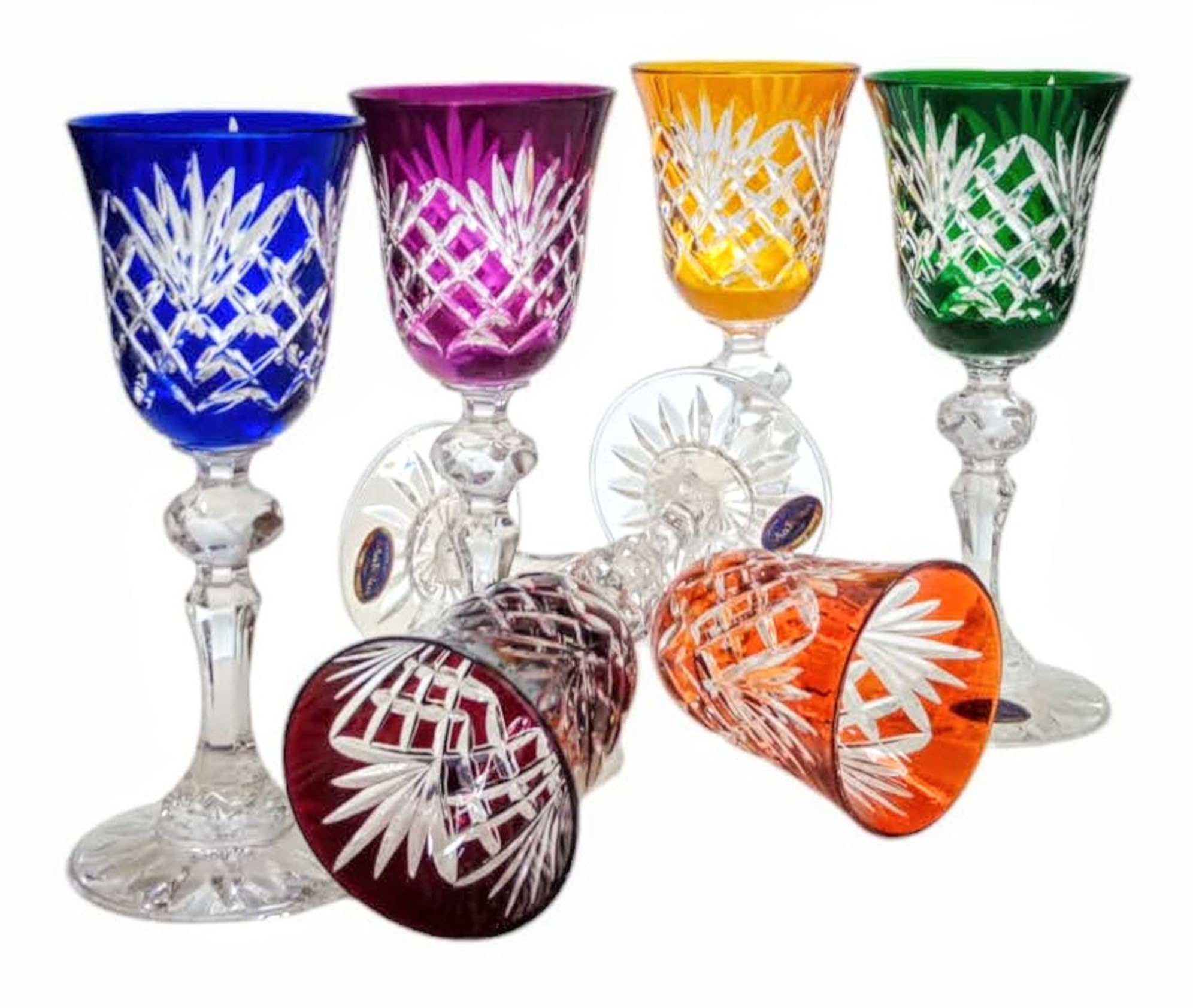MaRika Kristall-Likörgläser 60ml – Set mit 6 Stück, Buntes, Handverziert, Elegantes Glas für Liköre und Spirituosen – Geschenkidee