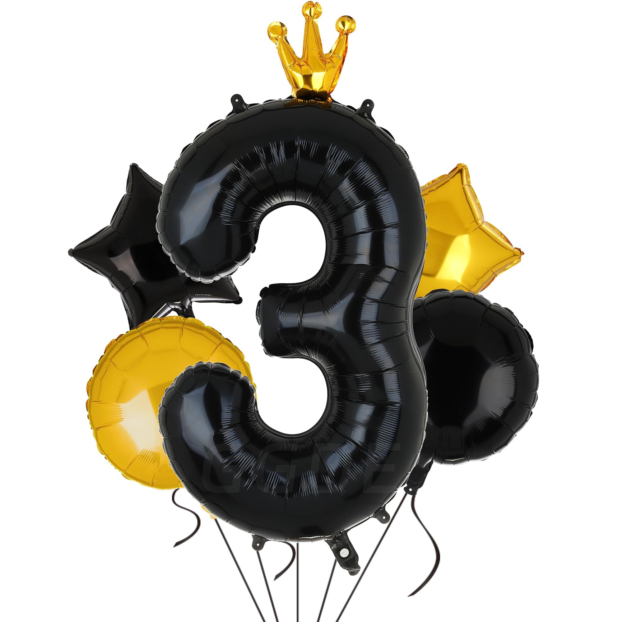 40 Inch Black Number 3 Balloons Mylar Large Crown Number Balloons Boy Girl 3rd Birthday Anniversary Prince Princess Themed Party Decor Supplies 5 Pcs