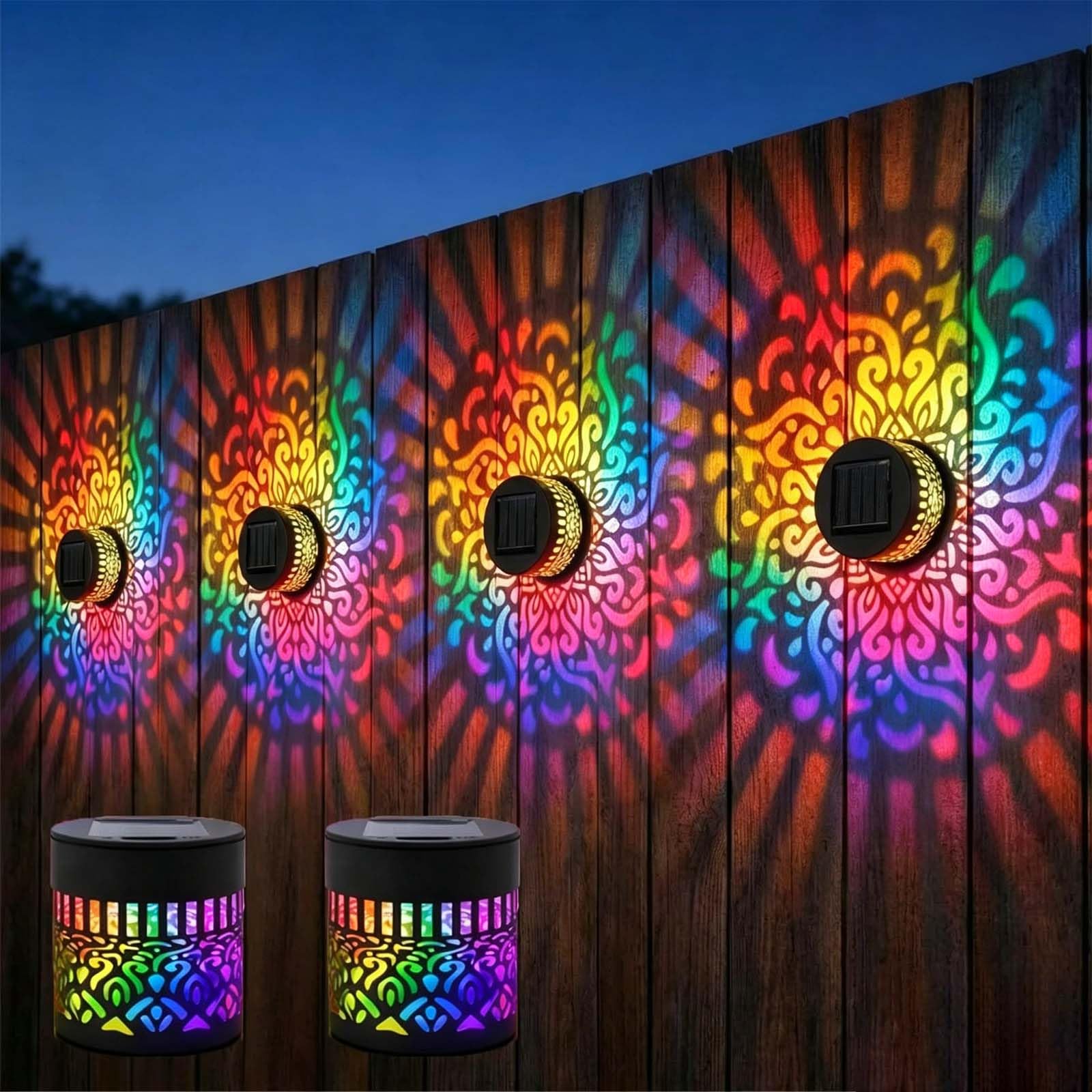 Solar Mandala Wall Lights, 2 Pack 7 Color Changing Decorative Solar Lights