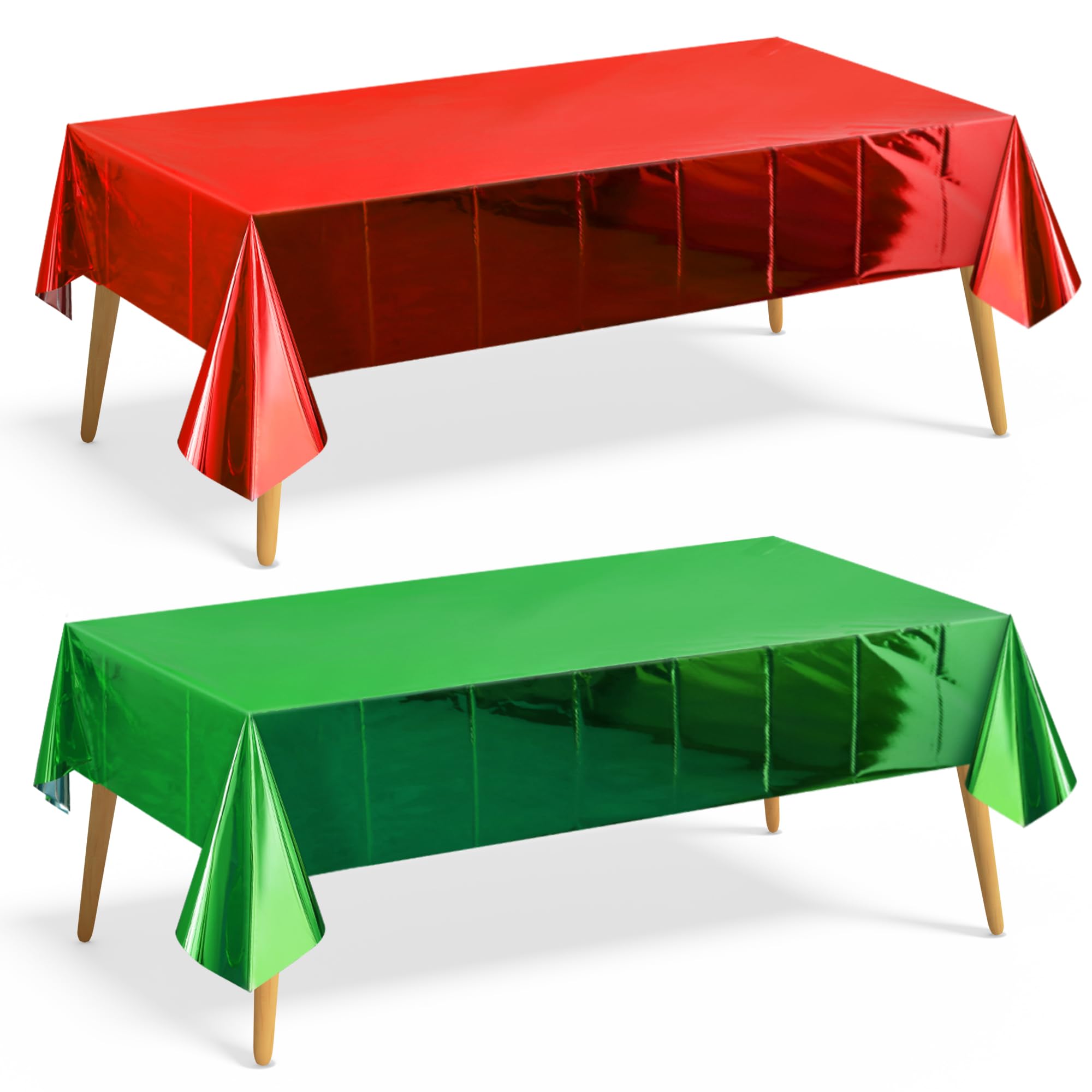 Just Shimmer 2 Pieces Red &amp; Green Foil Tablecloth 54 * 72inch Plastic Birthday Party Table Cloths Disposable Waterproof Table Cover for Christmas Wedding Graduation Party Supplies