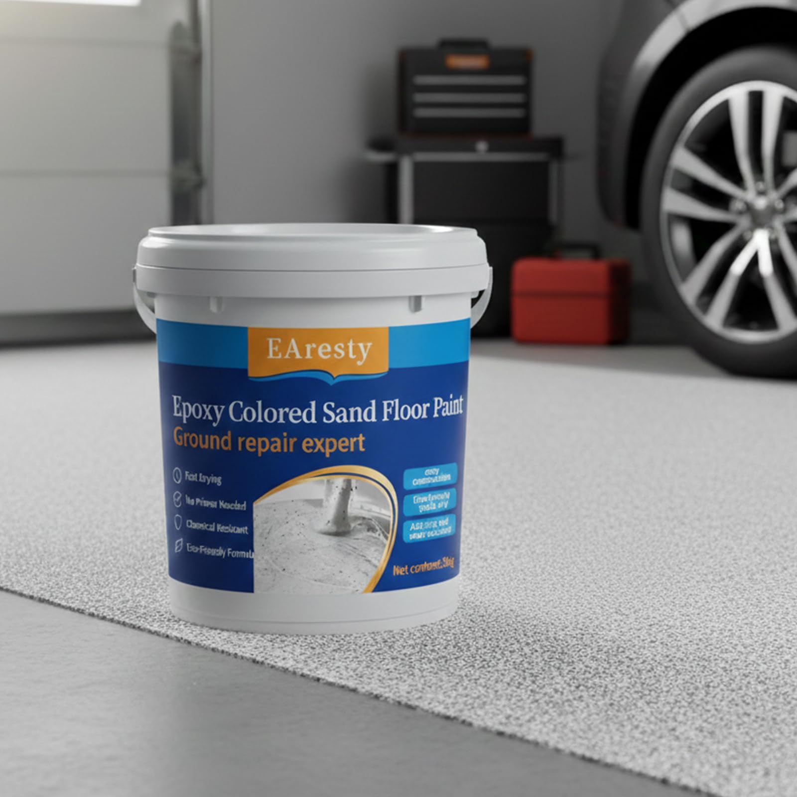 Epoxy Colored Sand Floor Paint - Non-Slip & Self-Leveling Resin, Professional Grade Self Leveling Concrete Coating, Basements & Workshops (Sesame Gray,634.93 oz)