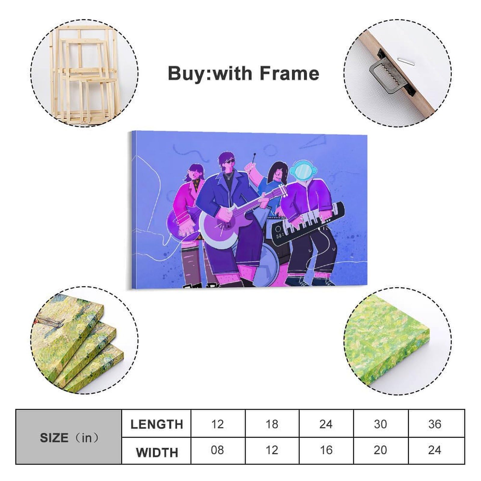 UNSGA Poster con musica in stile cartone animato, motivo: Jazz & Rock Band, stampa artistica su tela, poster decorativo moderno, per camera da letto, 40 x 60 cm